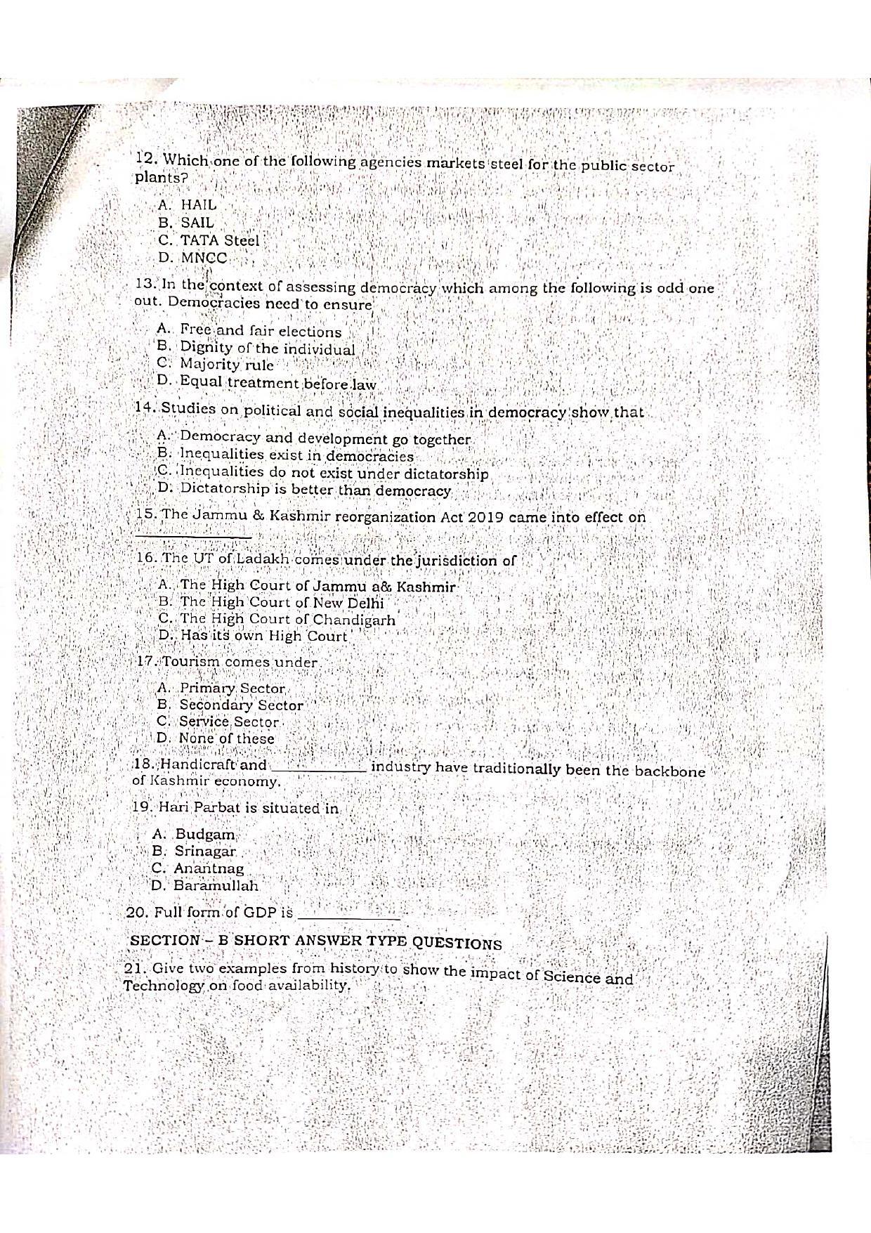 JKBOSE Class 10 Social Science Model Question Paper 2023 - Page 5