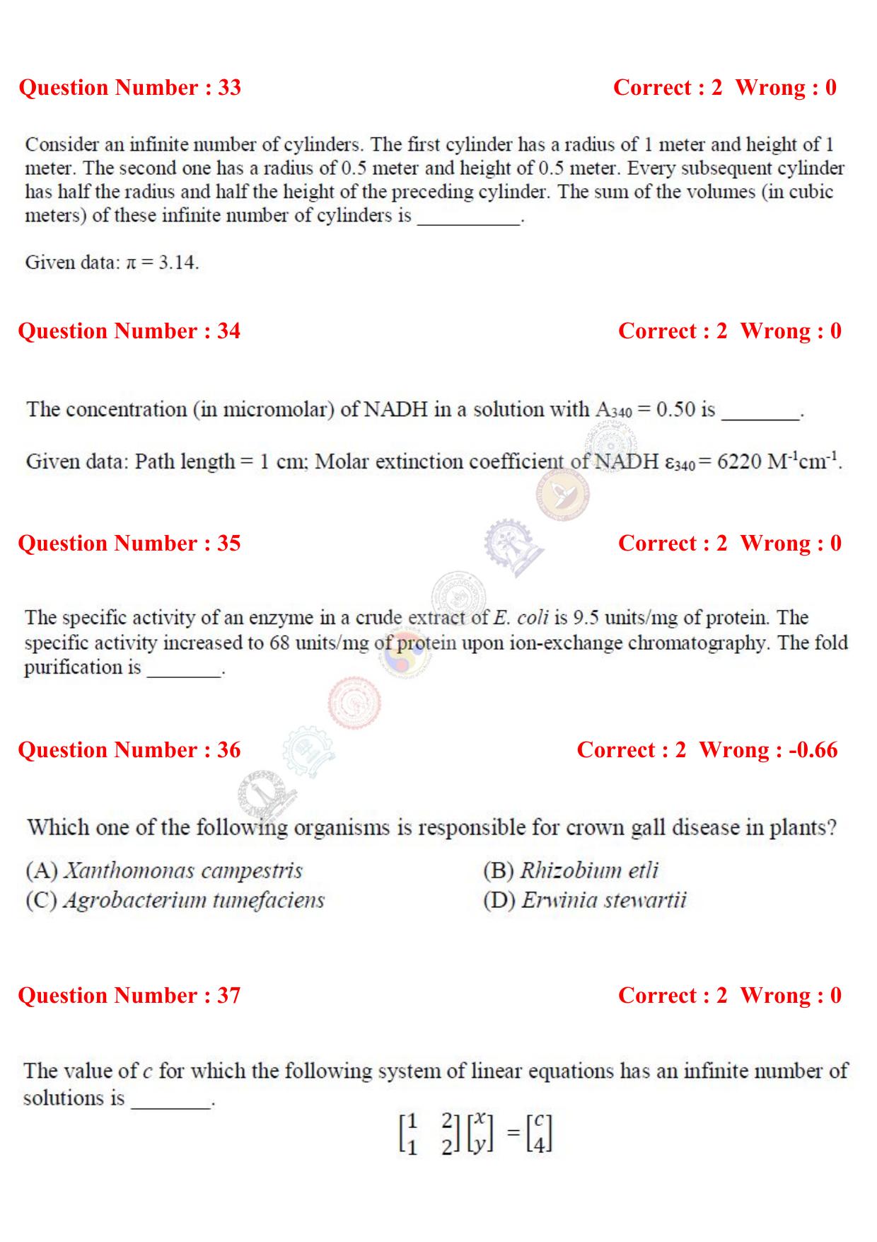 GATE 2017 Biotechnology (BT) Question Paper with Answer Key - Page 9