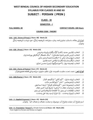 WBCHSE Class 11 & 12 Syllabus for Persian (PRSN) (SET III)
