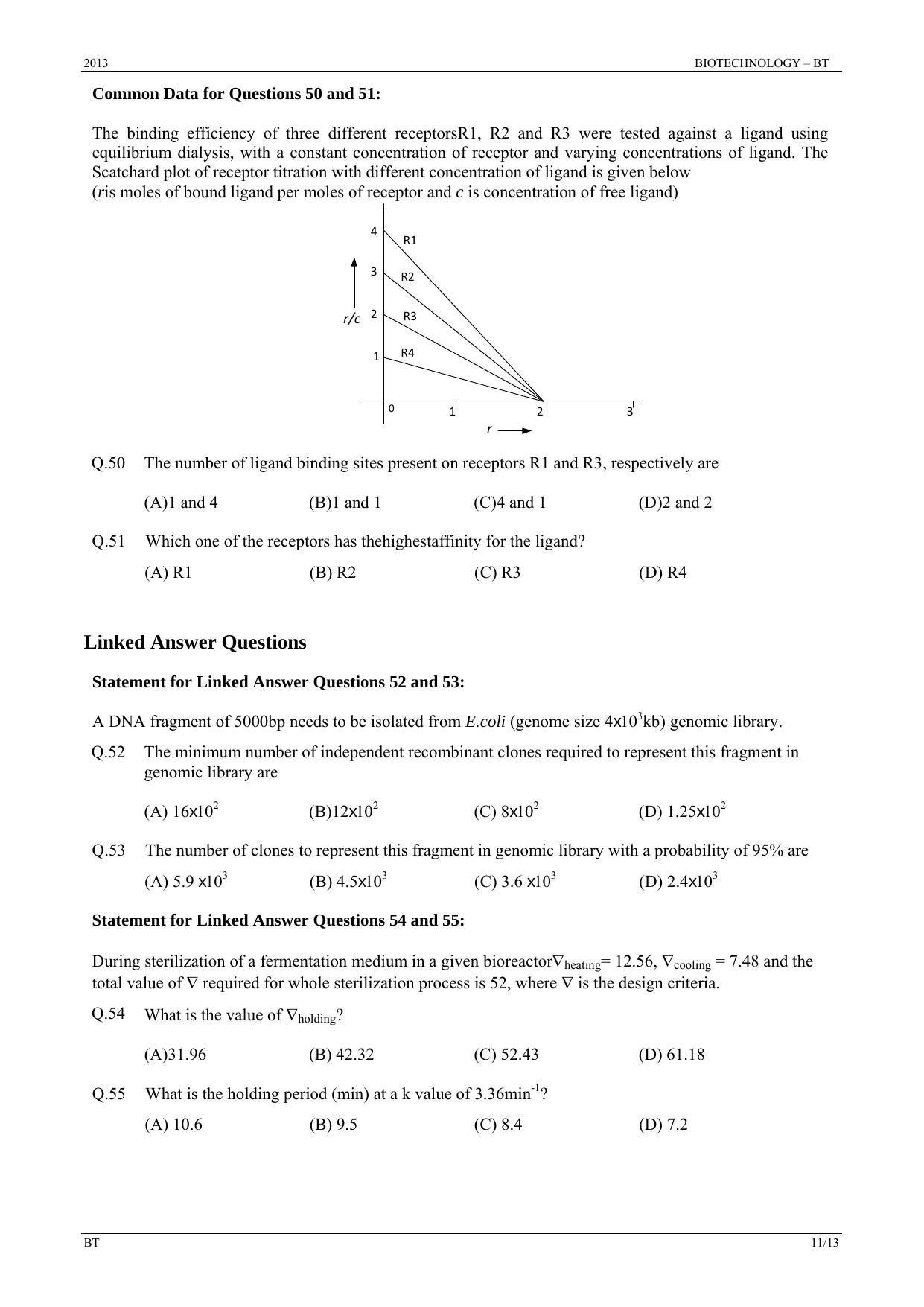 GATE 2013 Biotechnology (BT) Question Paper with Answer Key - Page 11