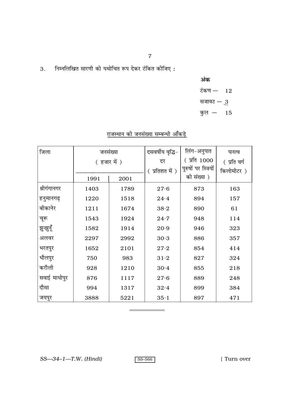 Class 12 2010 Typewriting Hindi RBSE Question Paper - Page 7