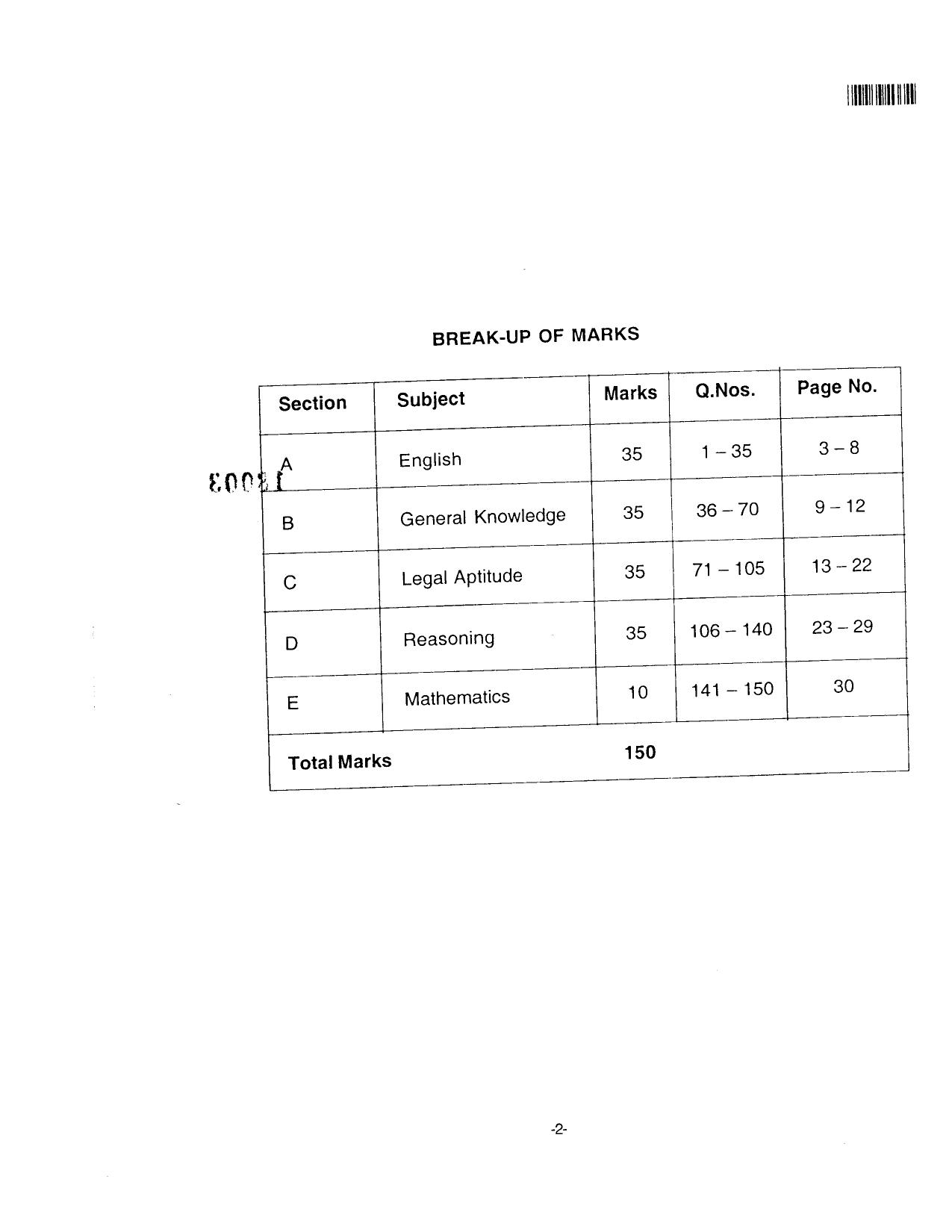 AILET 2016 Question Paper for BA LLB - Page 2