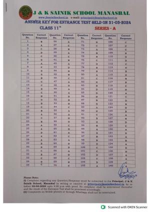 JKSSEE 2024 Class 9 Answer Key
