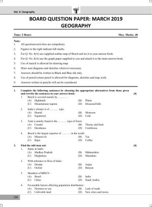Maharashtra Board SSC GEOGRAPHY March 2019 Question Paper