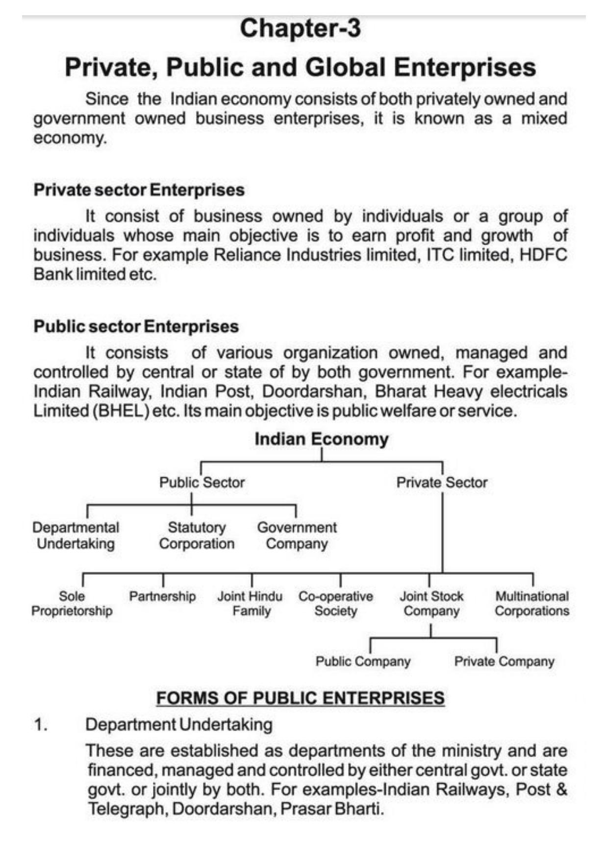 Class 11 Notes, Question & Practice Paper - Business Studies (Topic 3 : Private Public and Global Enterprises ) - Page 2