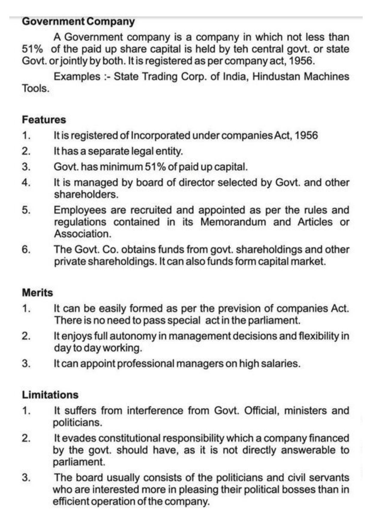 Class 11 Notes, Question & Practice Paper - Business Studies (Topic 3 : Private Public and Global Enterprises ) - Page 6