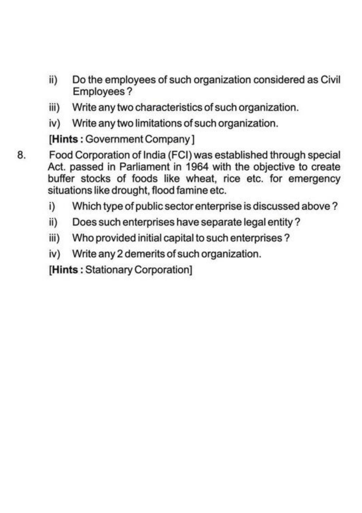 Class 11 Notes, Question & Practice Paper - Business Studies (Topic 3 : Private Public and Global Enterprises ) - Page 14