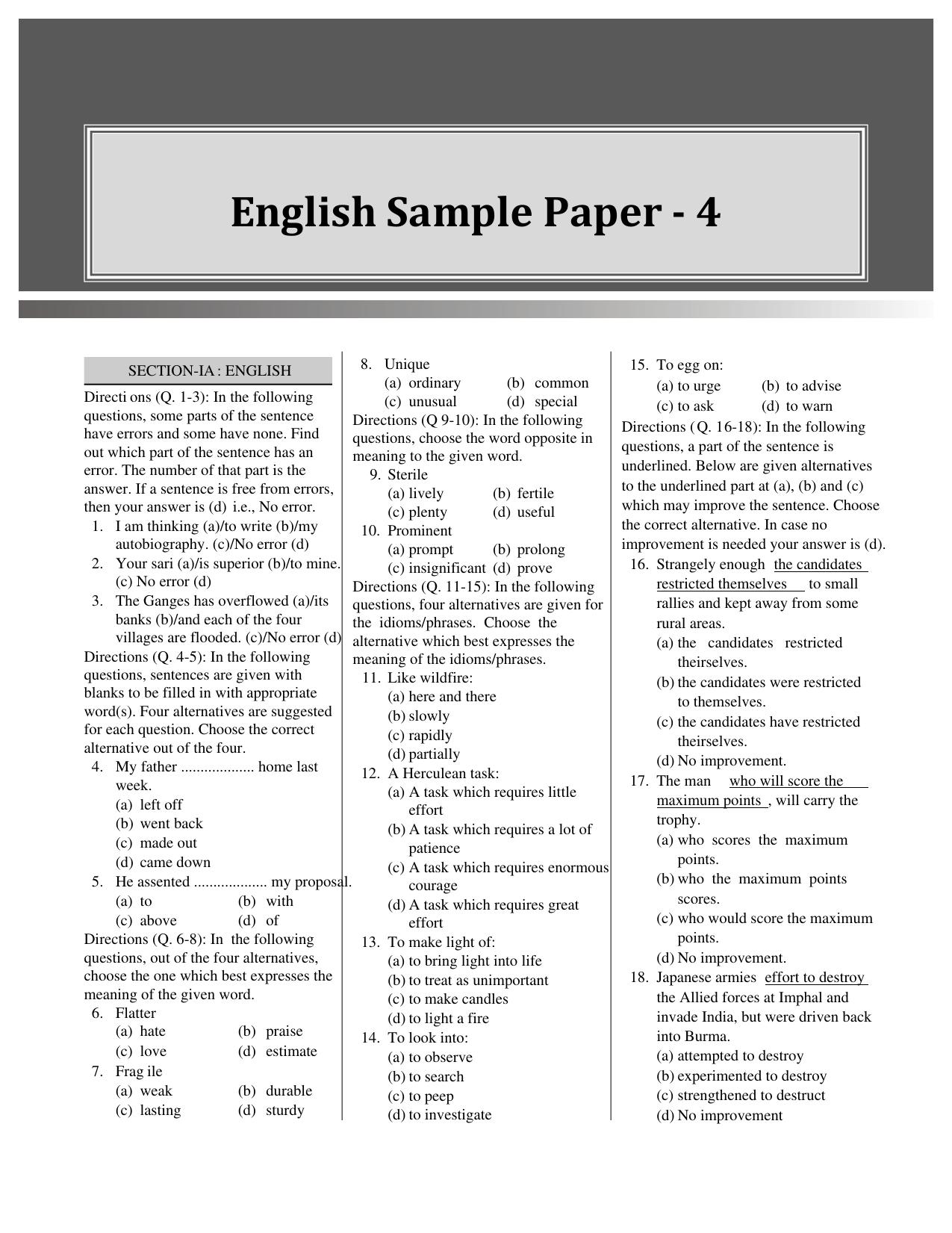 CUET English Sample Paper 4 - Page 1