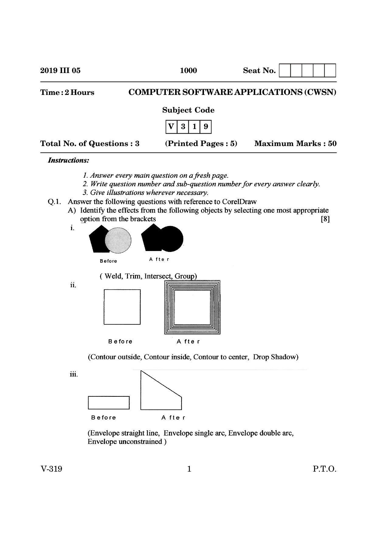 Goa Board Class 12 Computer Software Application (CWSN)  March 2019 (March 2019) Question Paper - Page 1