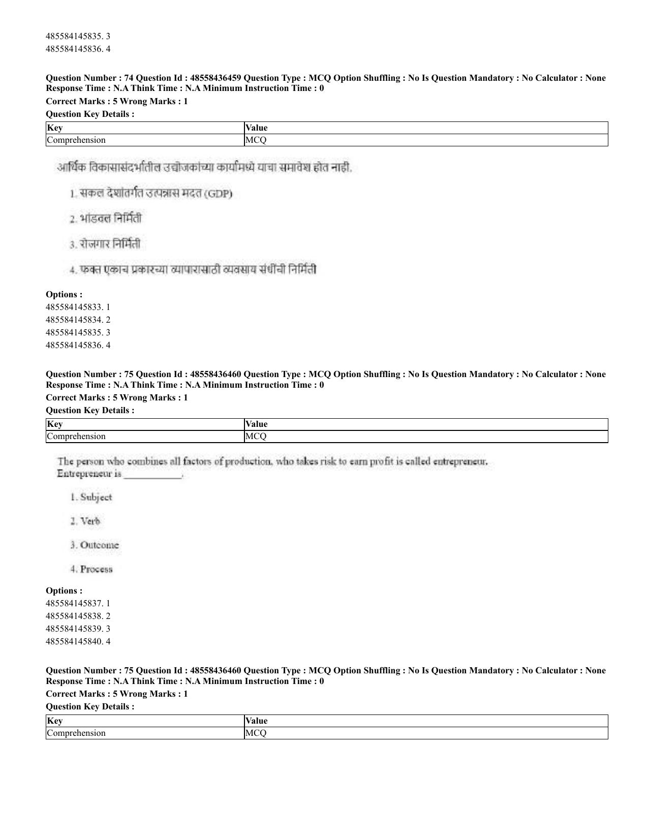 CUET 2023 English Marathi Shift 3 Question Papers - 22 June 2023 - Page 74