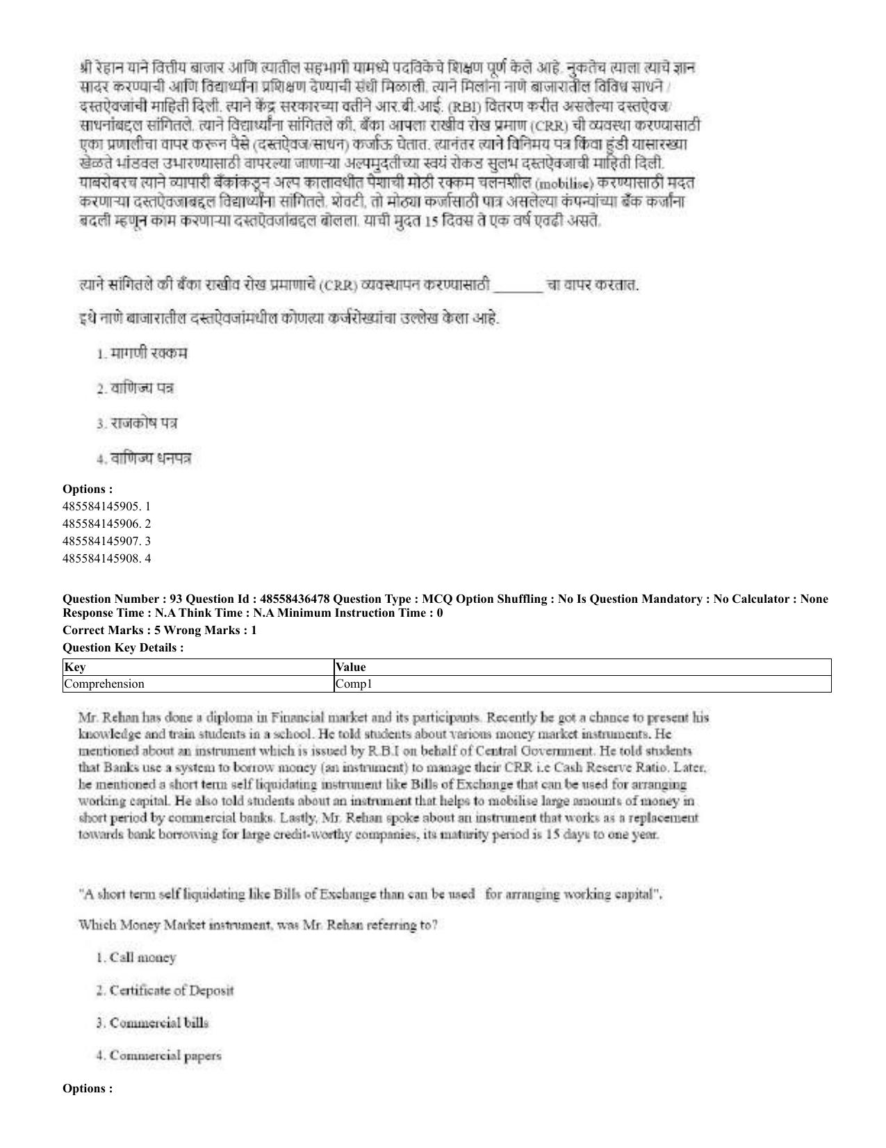 CUET 2023 English Marathi Shift 3 Question Papers - 22 June 2023 - Page 93