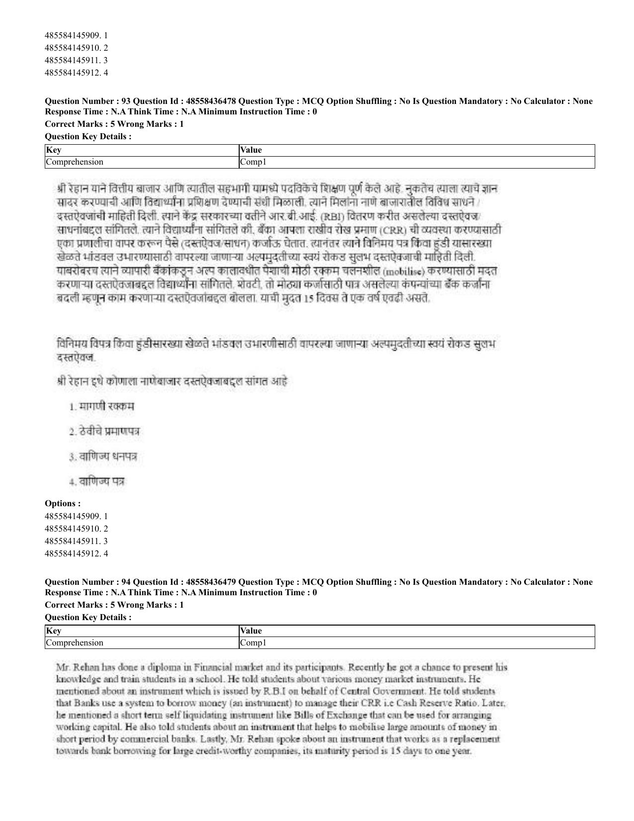 CUET 2023 English Marathi Shift 3 Question Papers - 22 June 2023 - Page 94