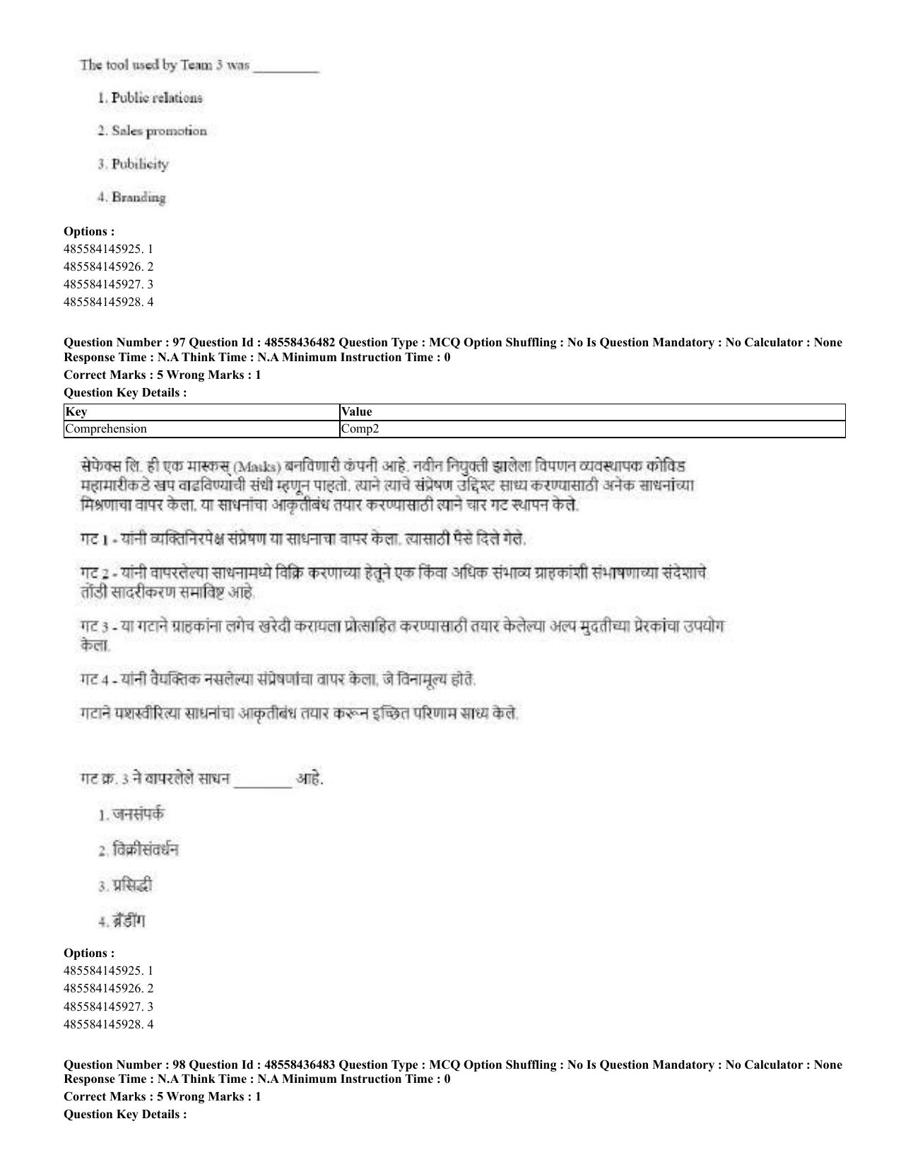 CUET 2023 English Marathi Shift 3 Question Papers - 22 June 2023 - Page 99