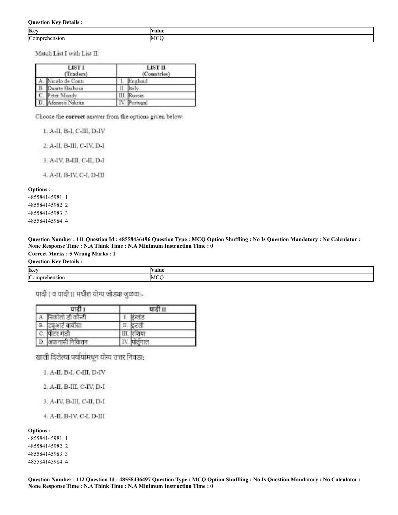 CUET 2023 English Marathi Shift 3 Question Papers - 22 June 2023 - Page 113