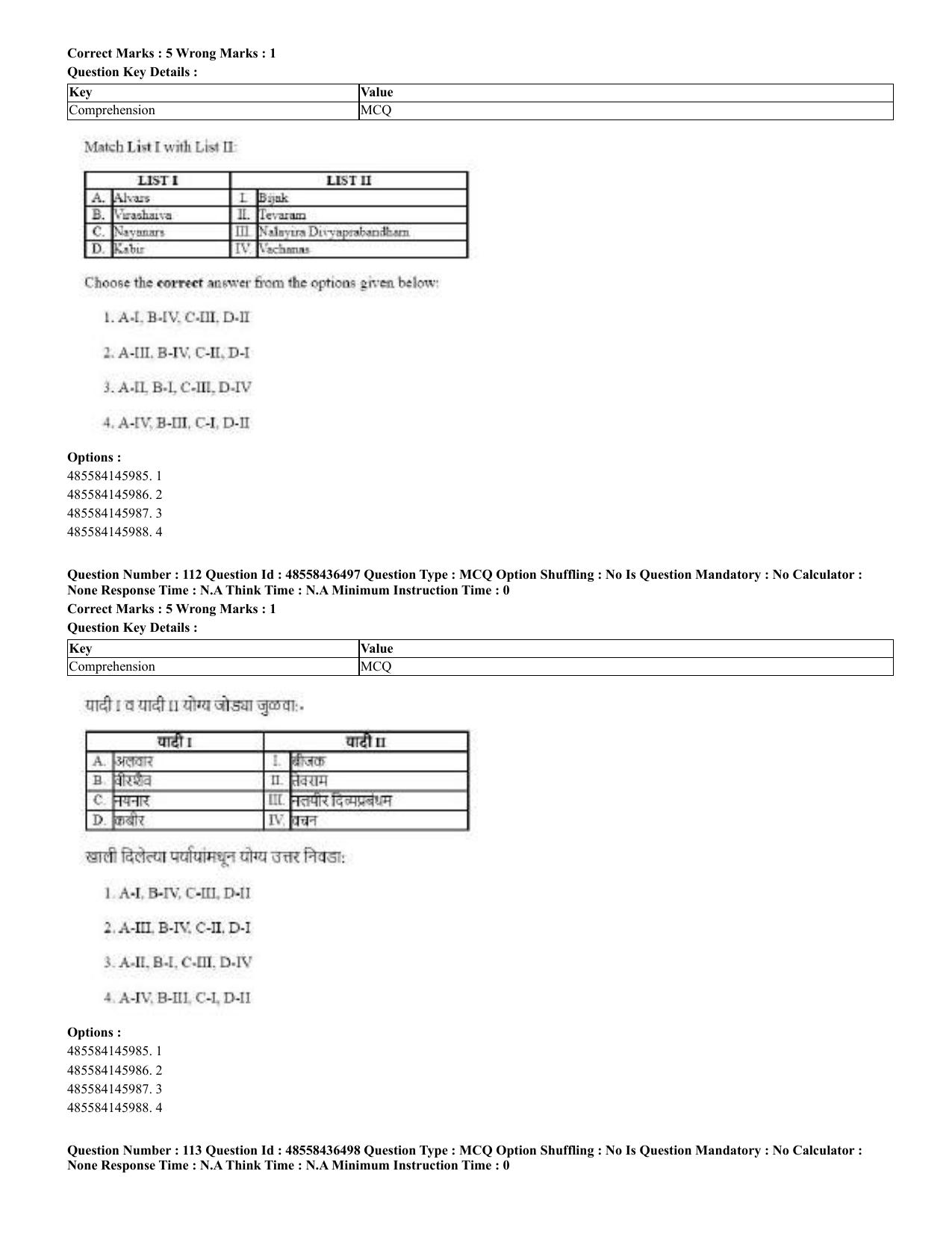 CUET 2023 English Marathi Shift 3 Question Papers - 22 June 2023 - Page 114
