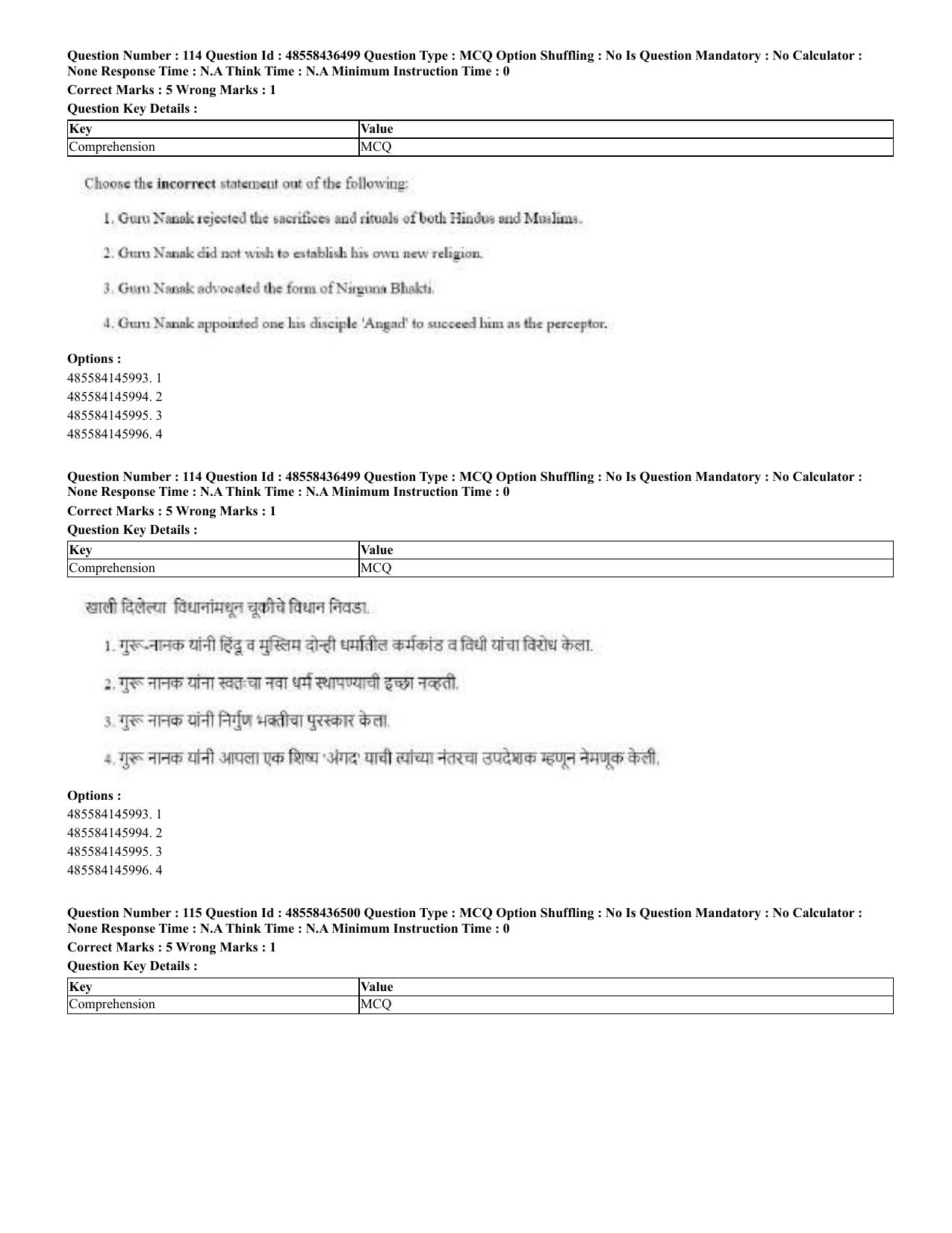 CUET 2023 English Marathi Shift 3 Question Papers - 22 June 2023 - Page 116