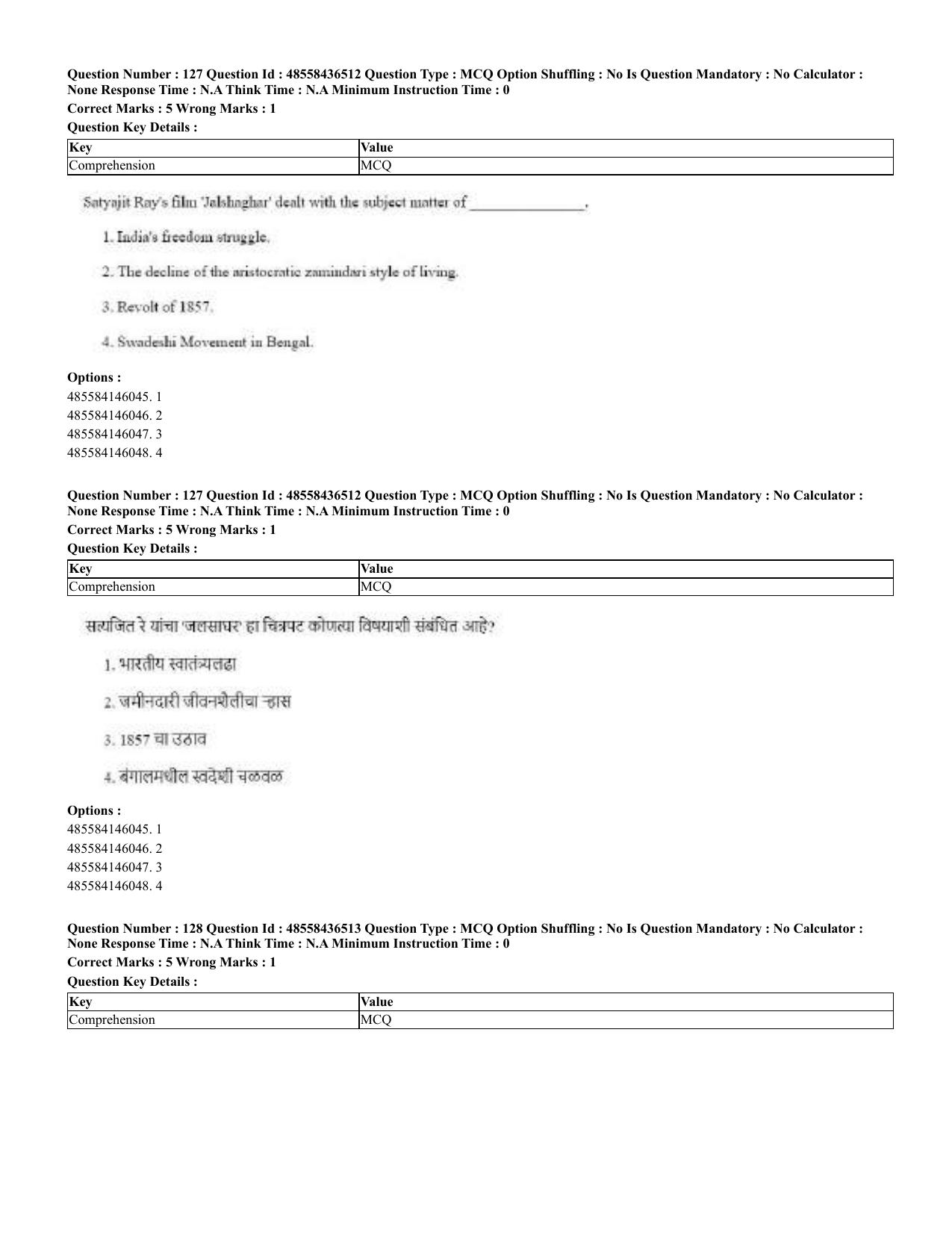 CUET 2023 English Marathi Shift 3 Question Papers - 22 June 2023 - Page 127