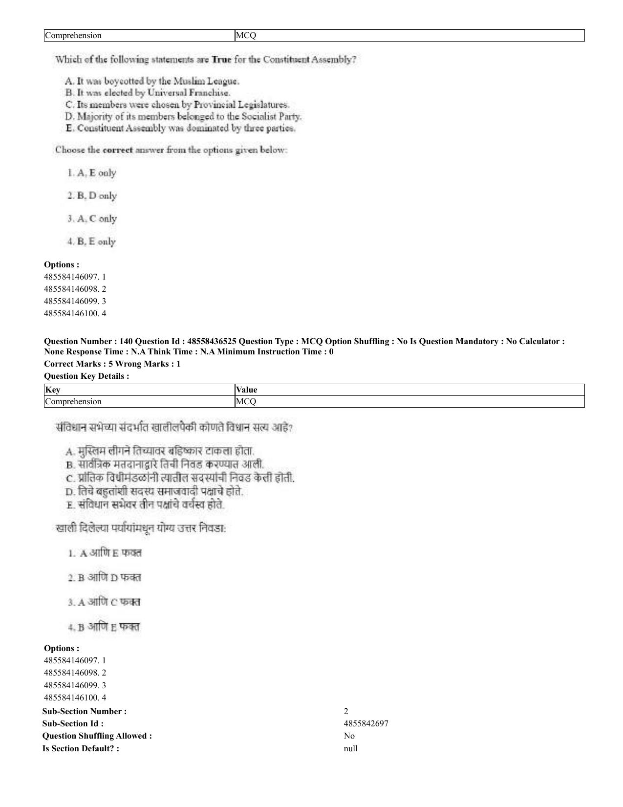 CUET 2023 English Marathi Shift 3 Question Papers - 22 June 2023 - Page 139