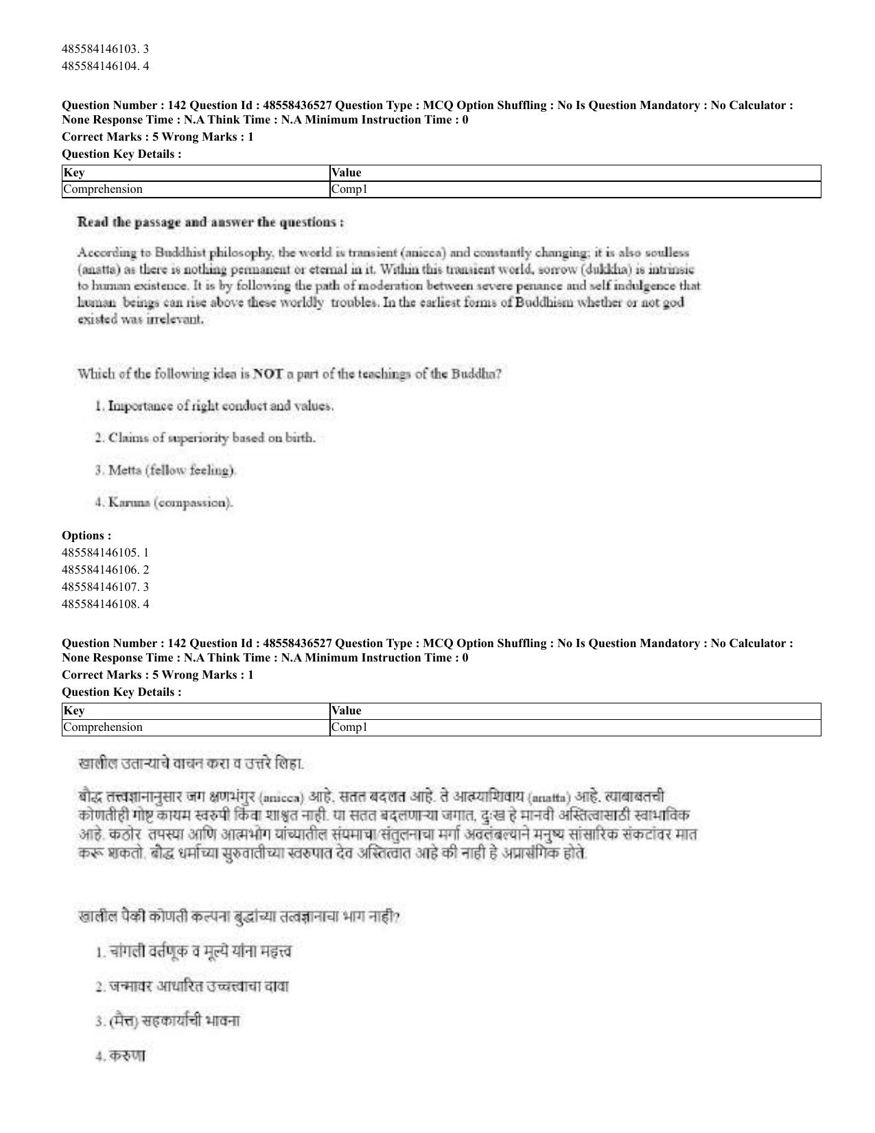 CUET 2023 English Marathi Shift 3 Question Papers - 22 June 2023 - Page 141