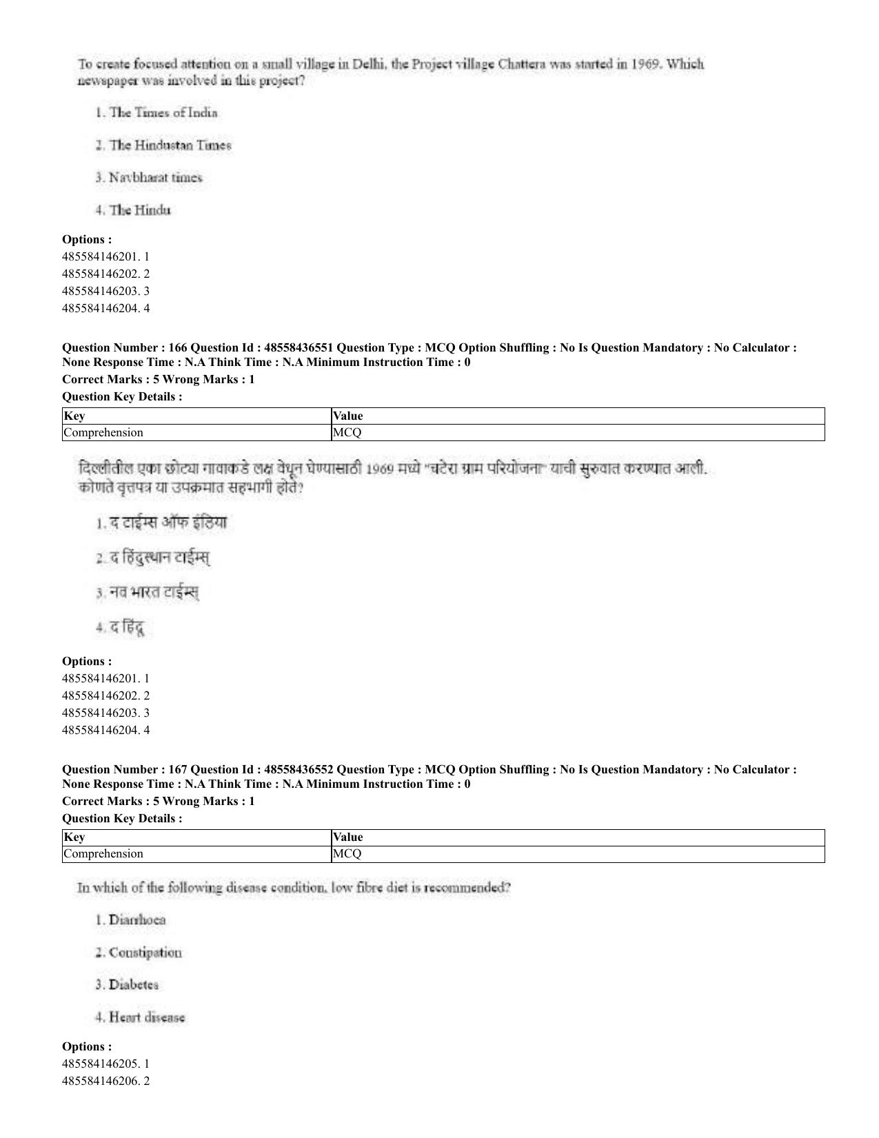 CUET 2023 English Marathi Shift 3 Question Papers - 22 June 2023 - Page 166