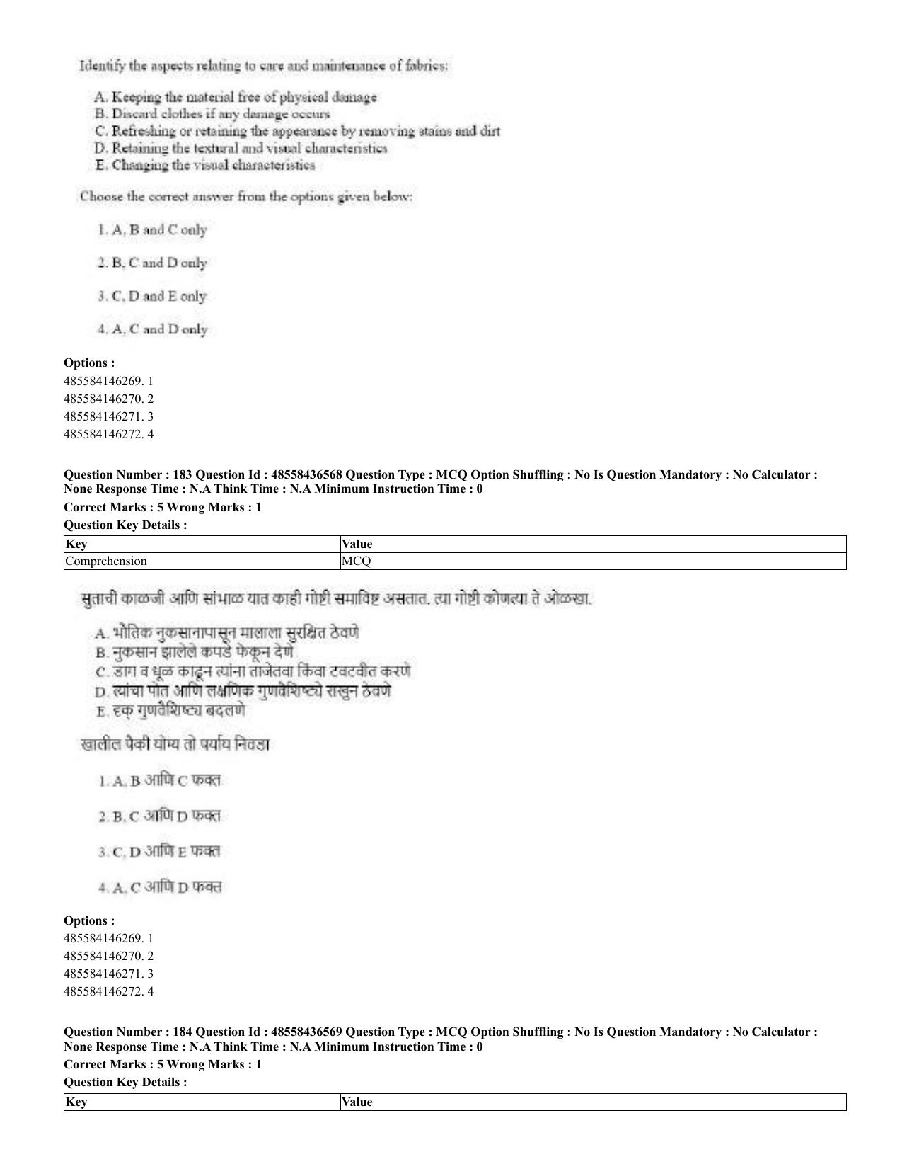 CUET 2023 English Marathi Shift 3 Question Papers - 22 June 2023 - Page 181