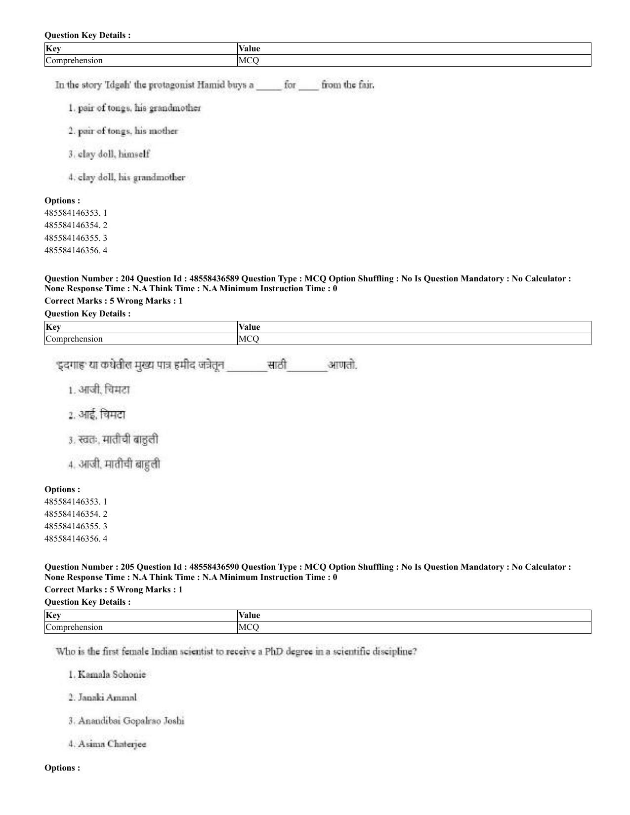 CUET 2023 English Marathi Shift 3 Question Papers - 22 June 2023 - Page 208