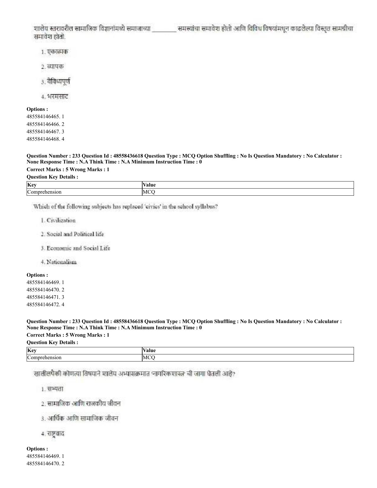 CUET 2023 English Marathi Shift 3 Question Papers - 22 June 2023 - Page 232