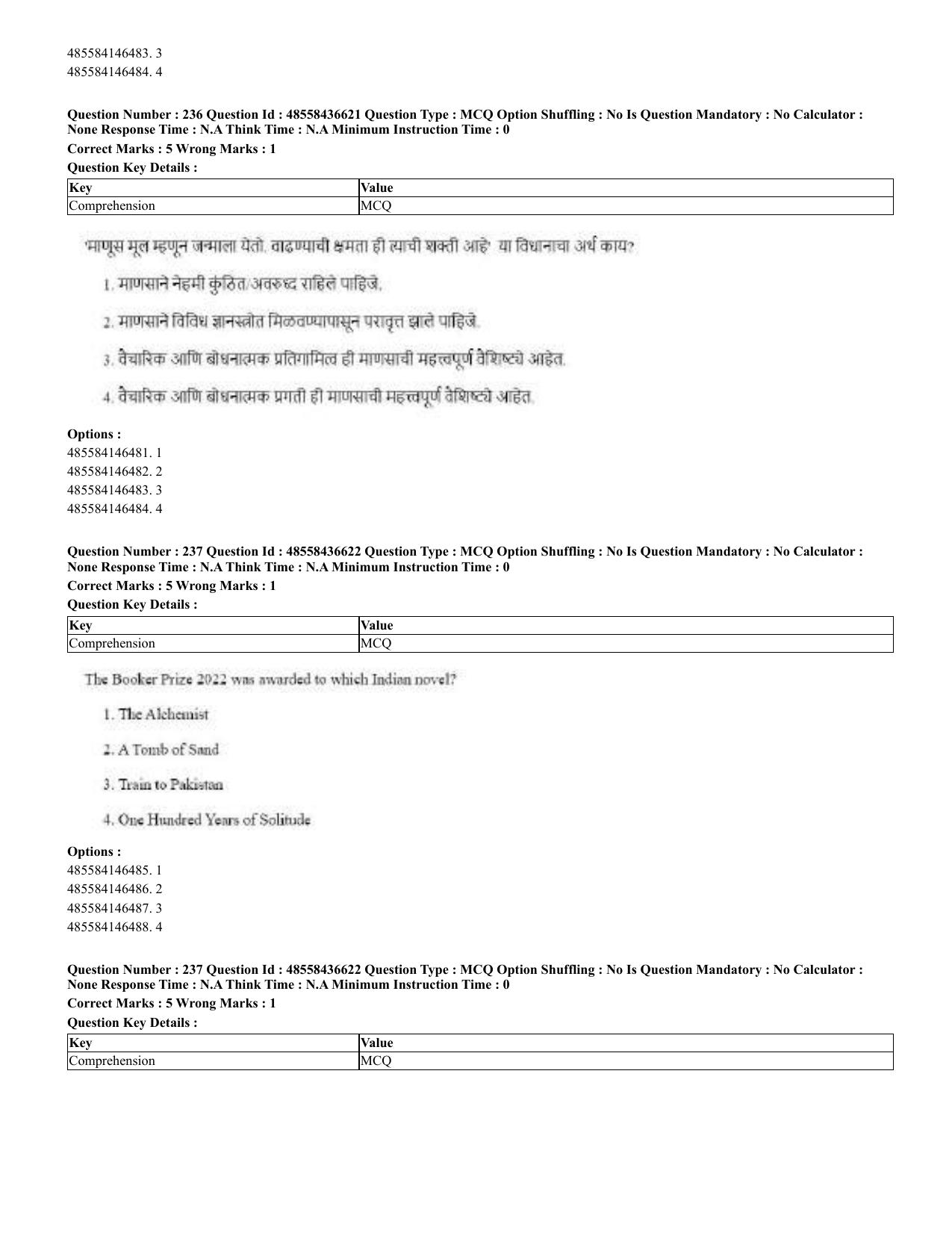 CUET 2023 English Marathi Shift 3 Question Papers - 22 June 2023 - Page 235
