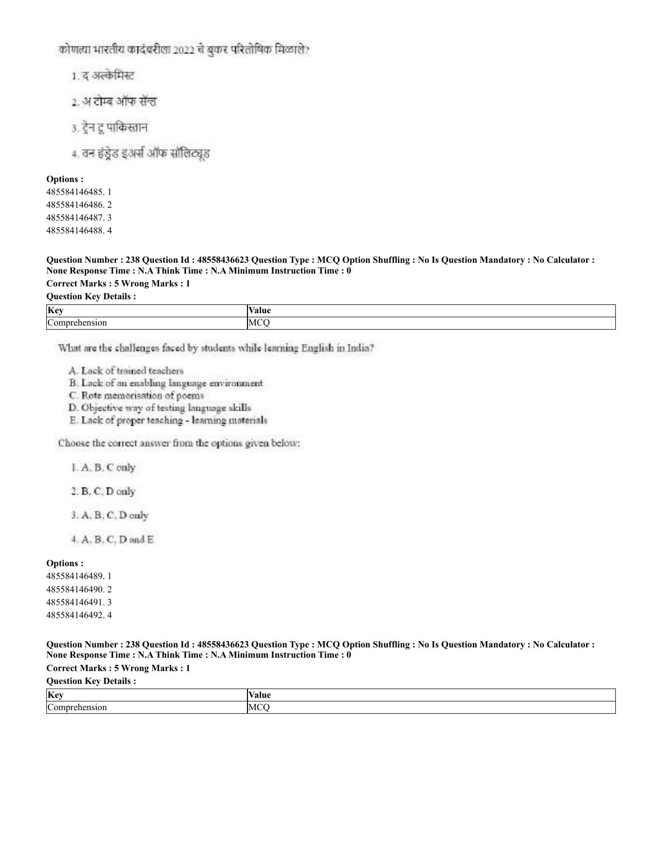 CUET 2023 English Marathi Shift 3 Question Papers - 22 June 2023 - Page 236