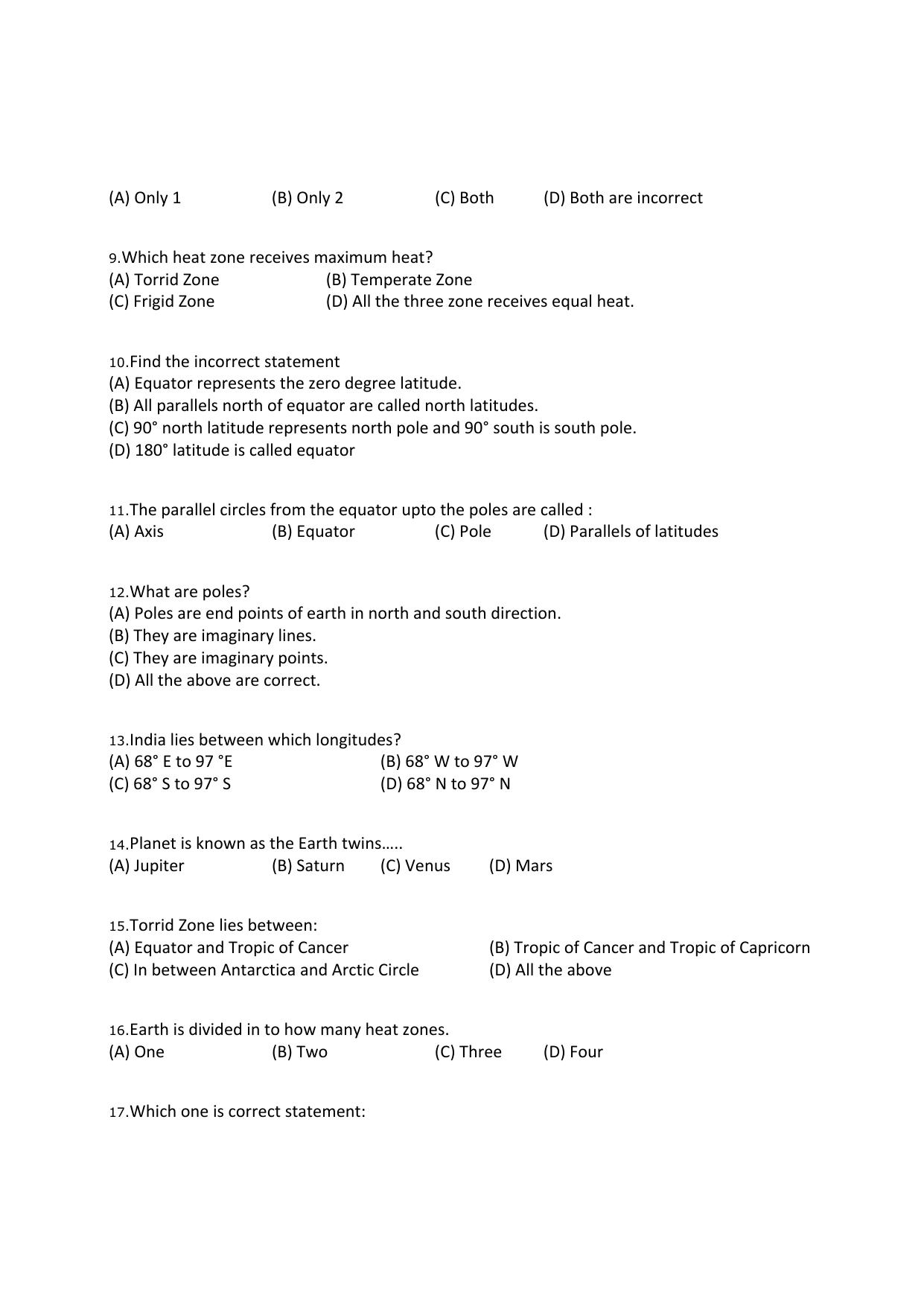 CBSE Worksheets for Class 6 Social Science Latitudes and Longitudes Assignment 1 - Page 2