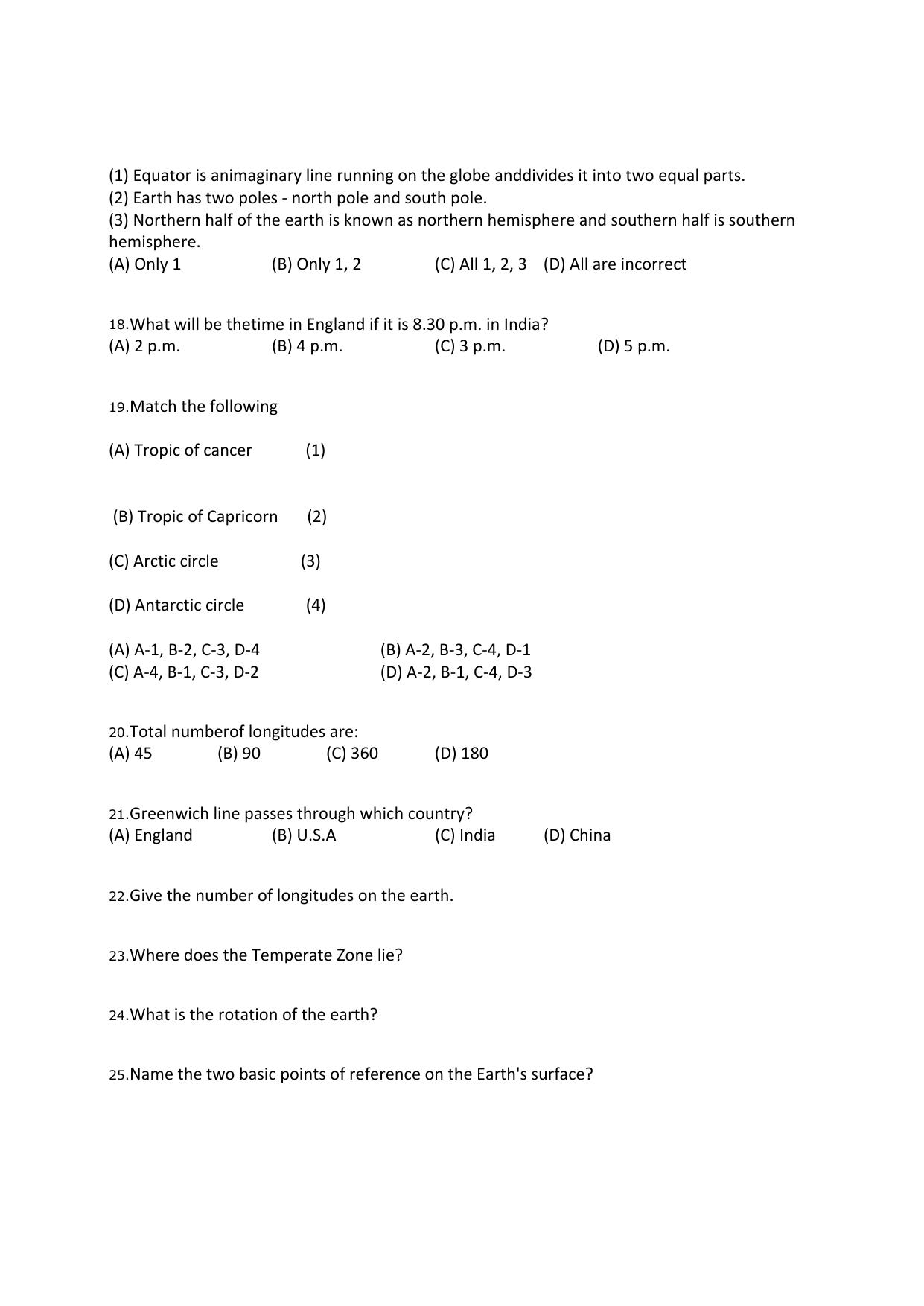CBSE Worksheets for Class 6 Social Science Latitudes and Longitudes Assignment 1 - Page 3