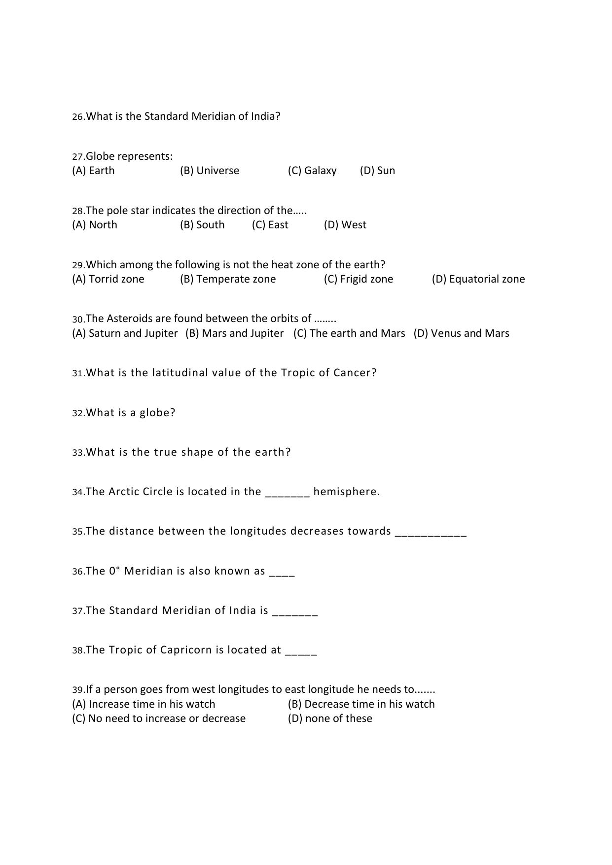 CBSE Worksheets for Class 6 Social Science Latitudes and Longitudes Assignment 1 - Page 4