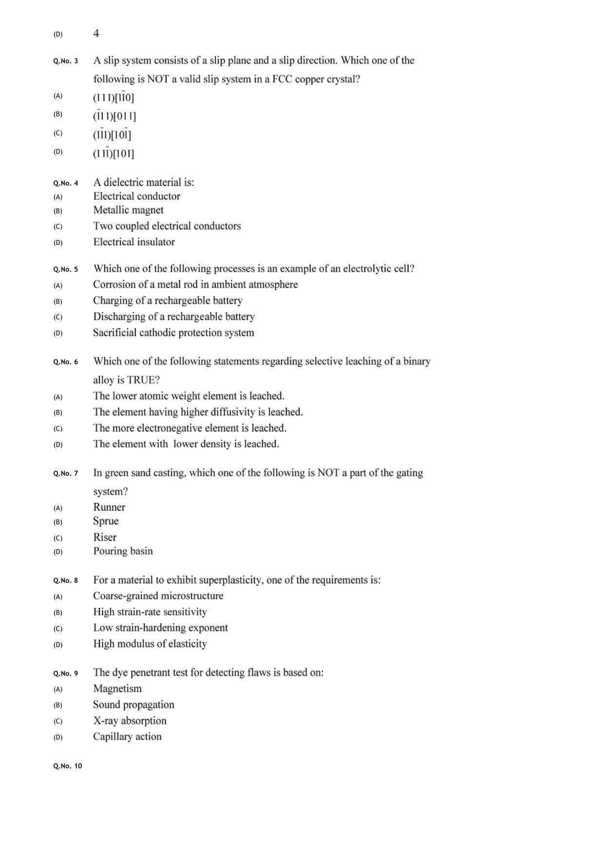 GATE 2020 Metallurgical Engineering (MT) Question Paper - Page 4
