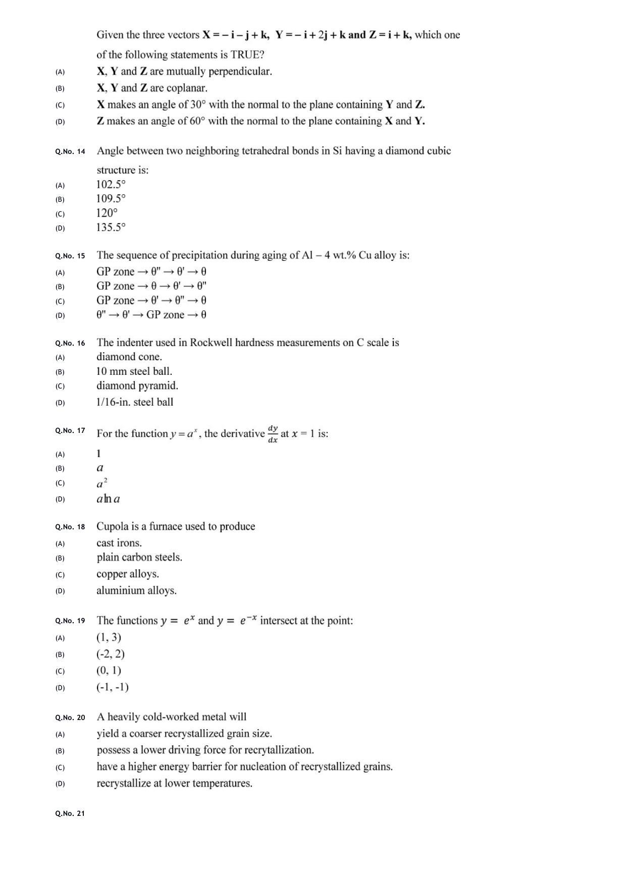 GATE 2020 Metallurgical Engineering (MT) Question Paper - Page 6