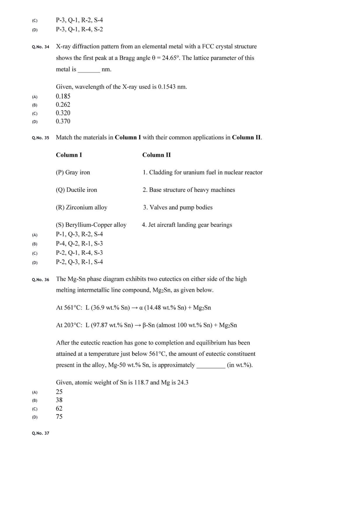 GATE 2020 Metallurgical Engineering (MT) Question Paper - Page 10
