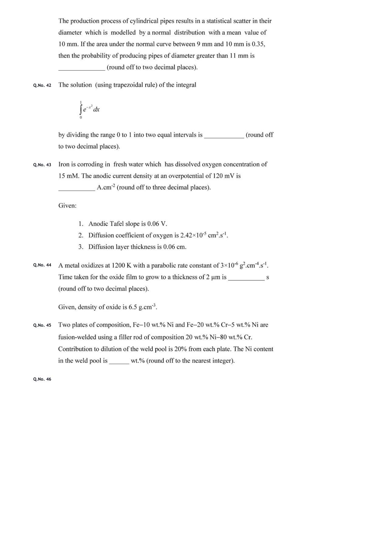 GATE 2020 Metallurgical Engineering (MT) Question Paper - Page 12