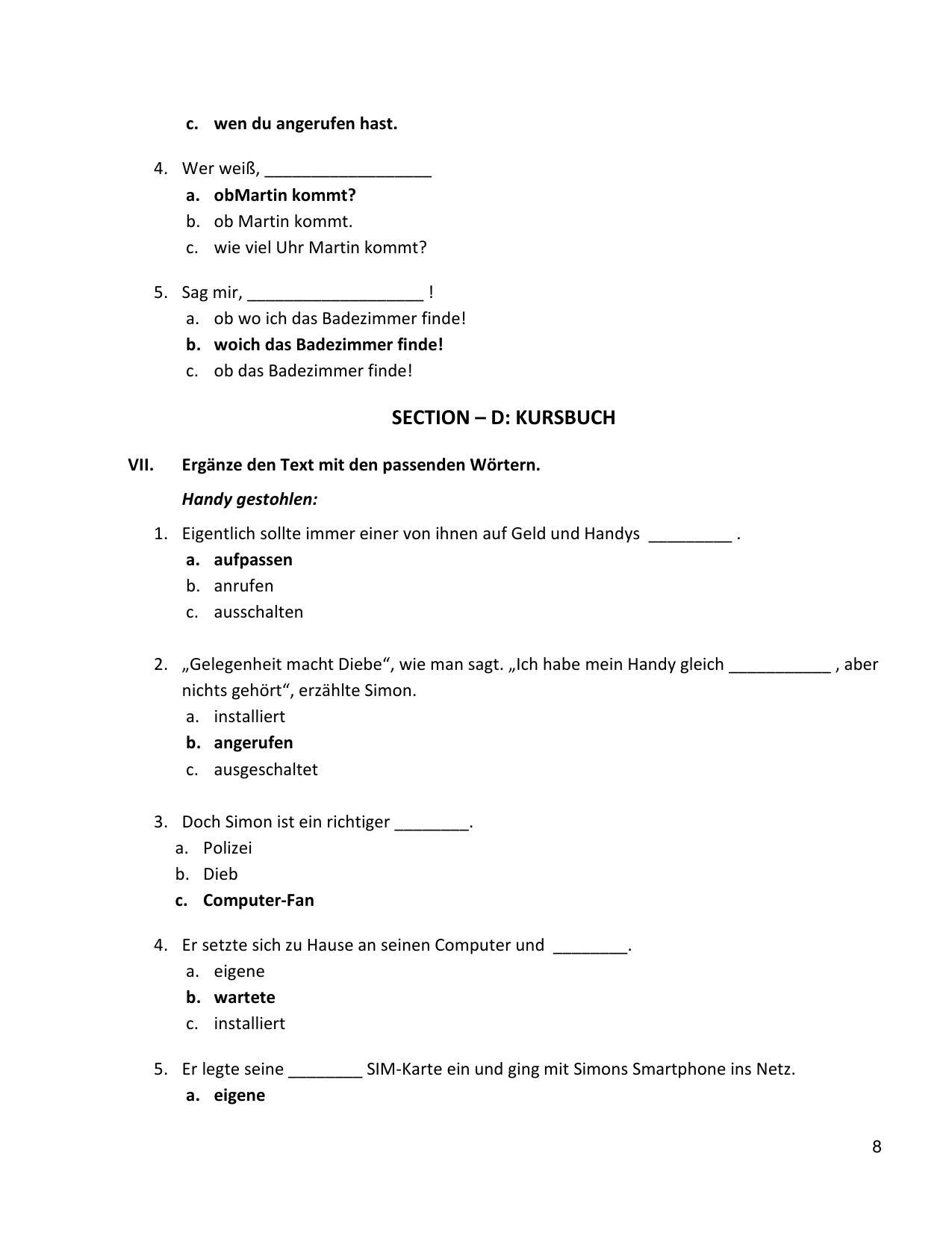 CBSE Class 10 German Marking Scheme and Solutions 2021-22 - Page 8