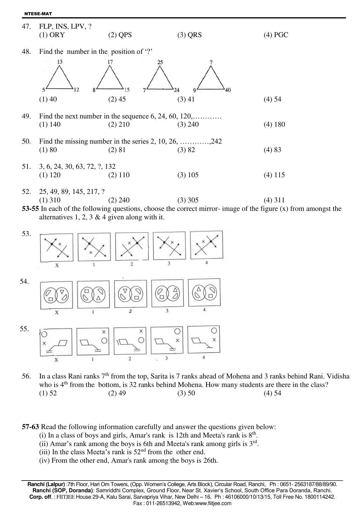 JAC NTSE (MAT & SAT) 2018-2019 Question Paper - Page 7