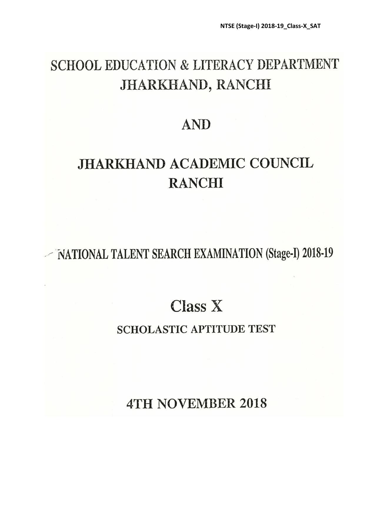 JAC NTSE (MAT & SAT) 2018-2019 Question Paper - Page 13