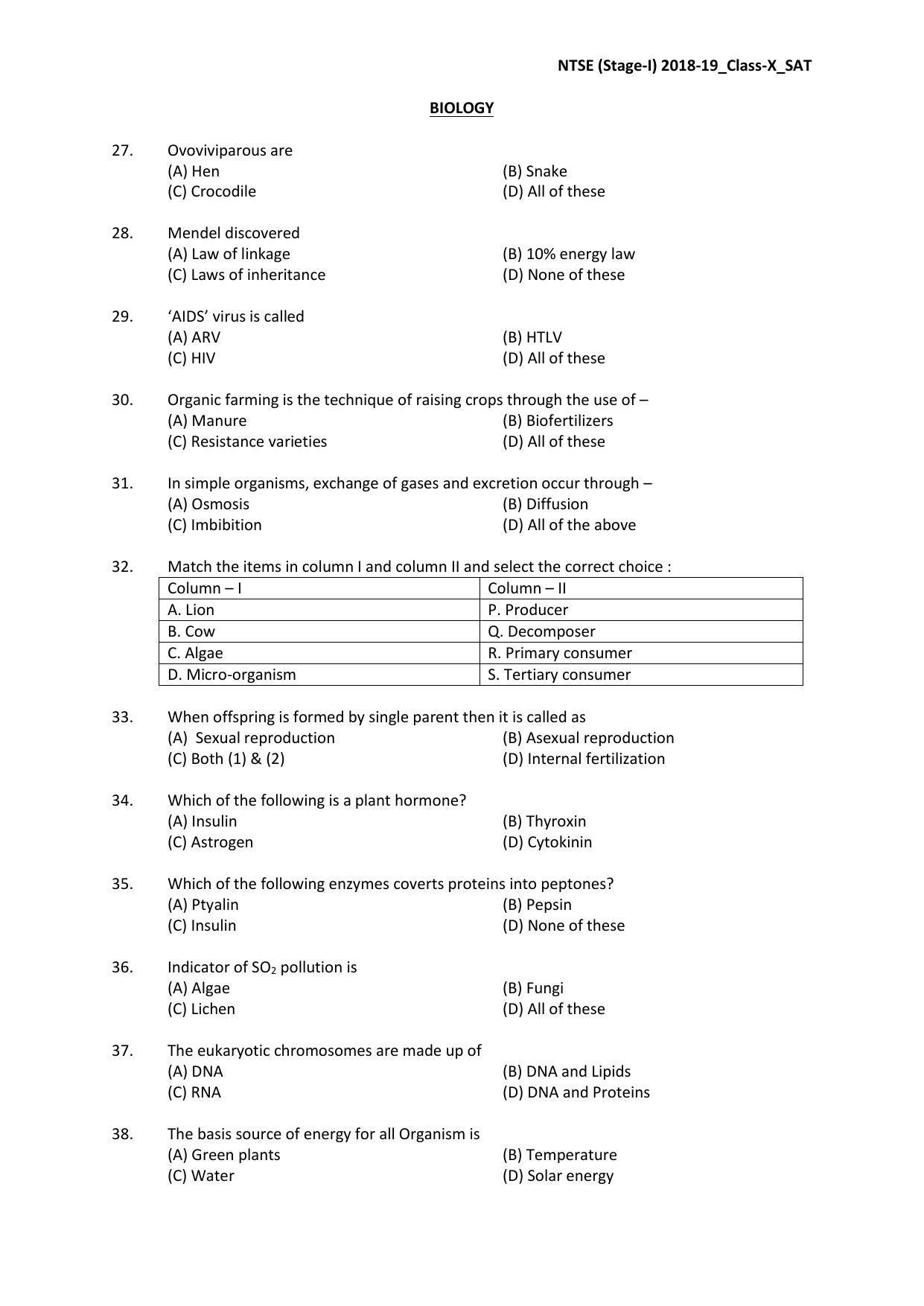 JAC NTSE (MAT & SAT) 2018-2019 Question Paper - Page 19