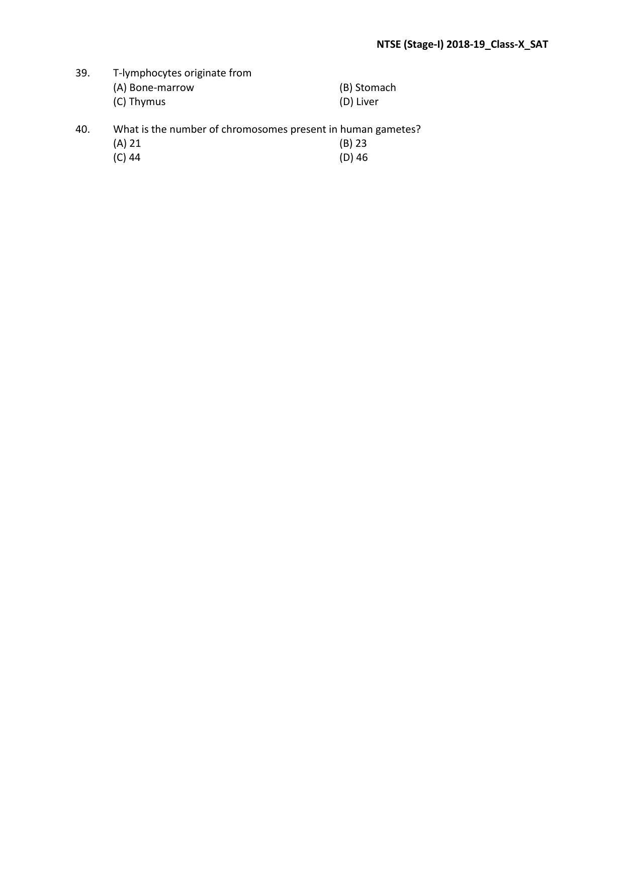 JAC NTSE (MAT & SAT) 2018-2019 Question Paper - Page 20