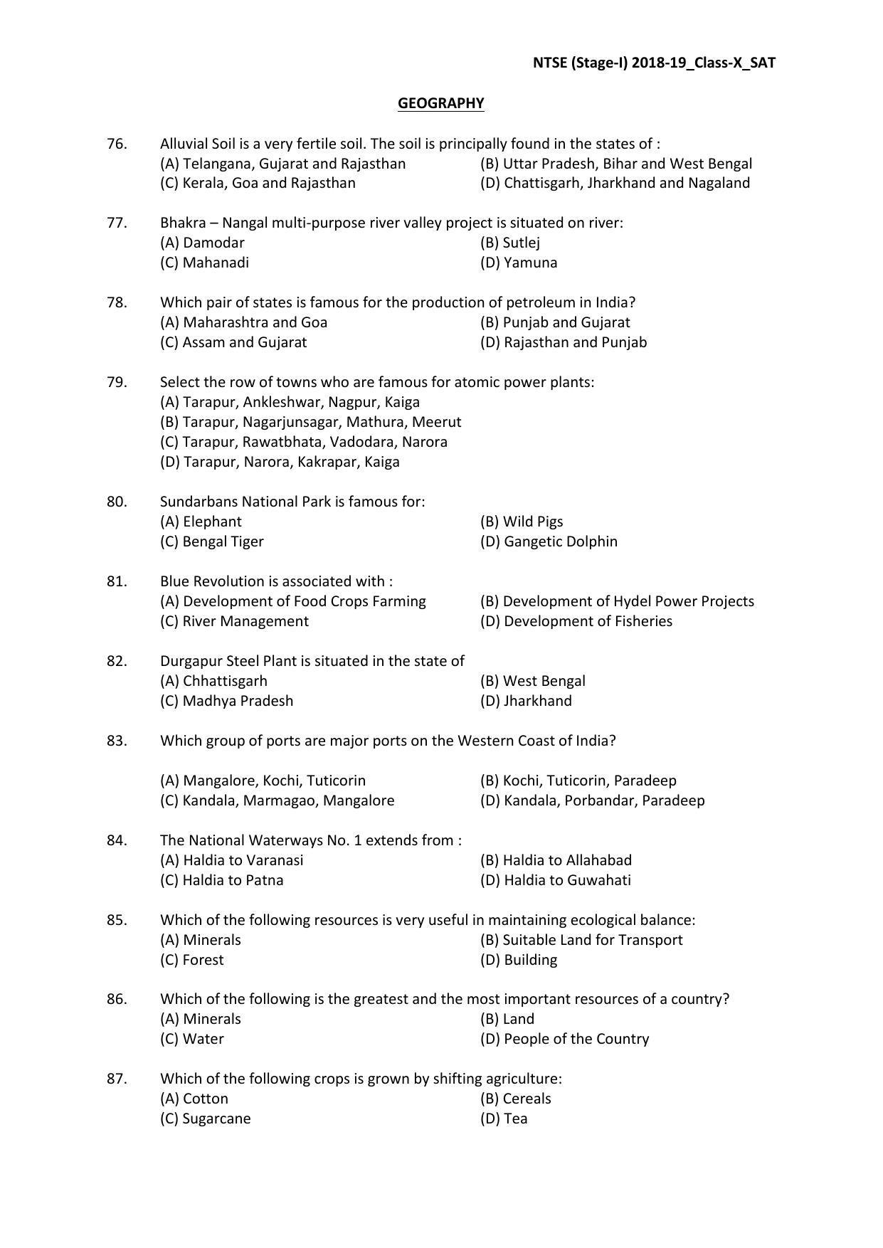 JAC NTSE (MAT & SAT) 2018-2019 Question Paper - Page 26