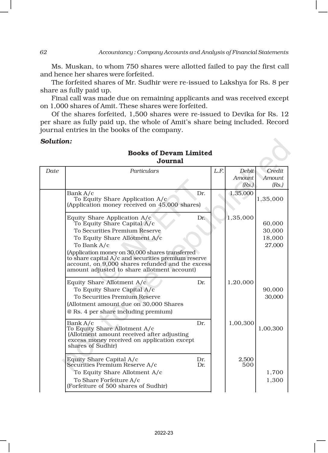 NCERT Book for Class 12 Accountancy Part II Chapter 1 Accounting for Share Capital - Page 62