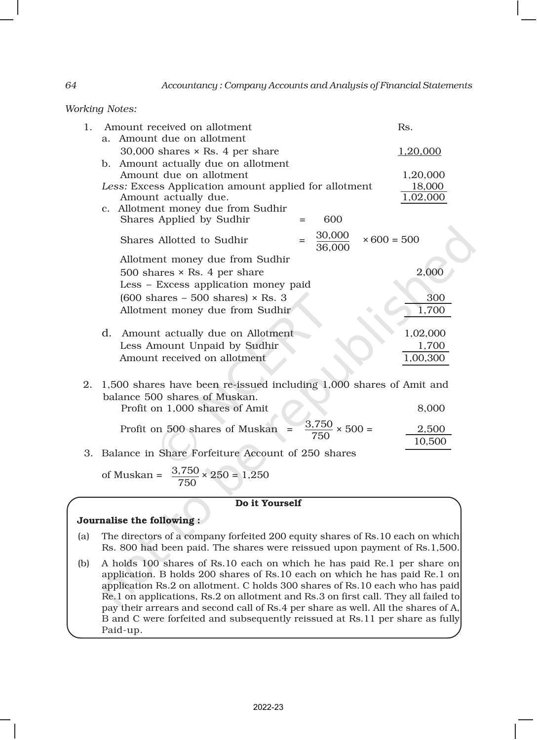 NCERT Book for Class 12 Accountancy Part II Chapter 1 Accounting for Share Capital - Page 64