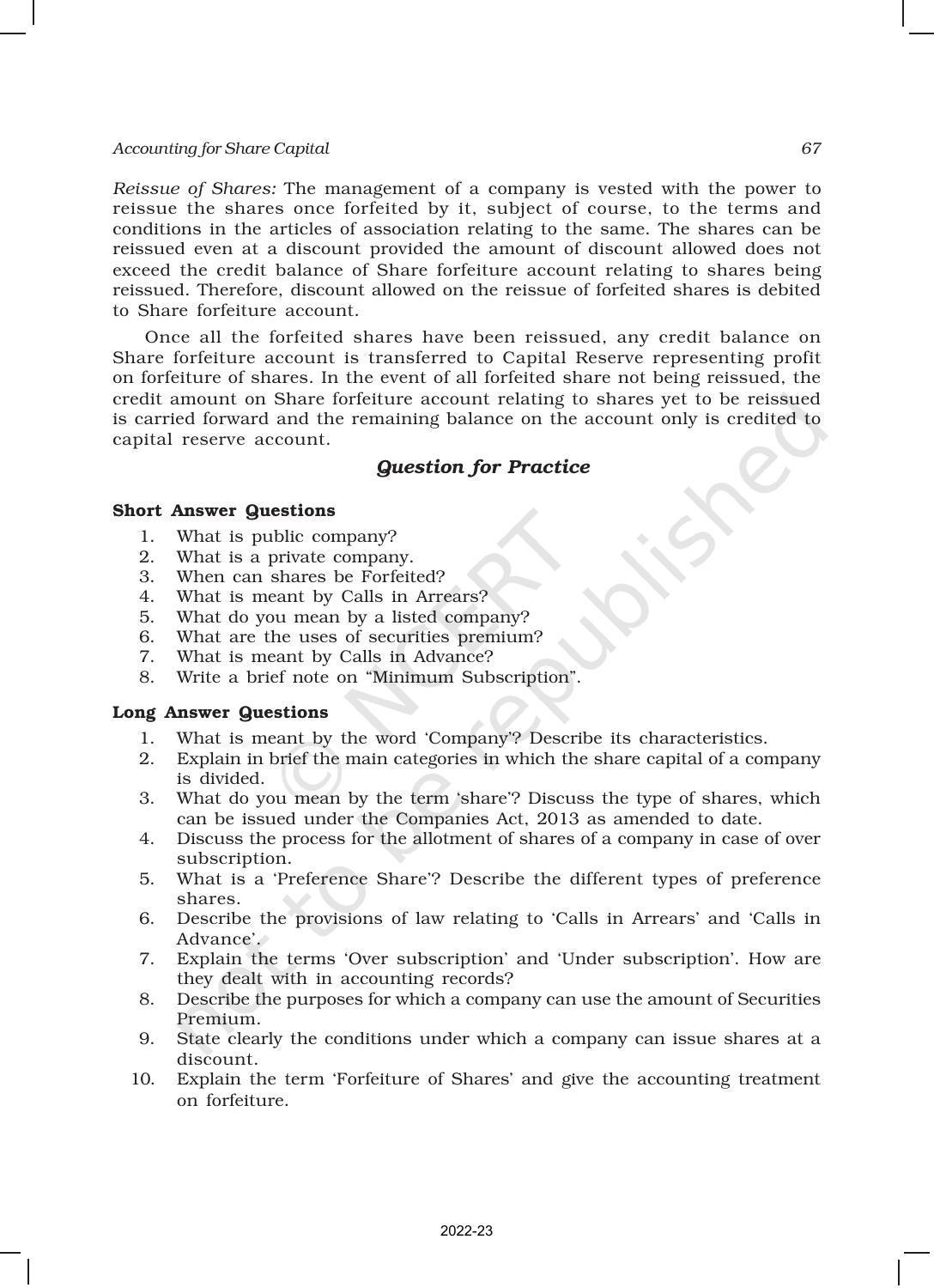 NCERT Book for Class 12 Accountancy Part II Chapter 1 Accounting for Share Capital - Page 67