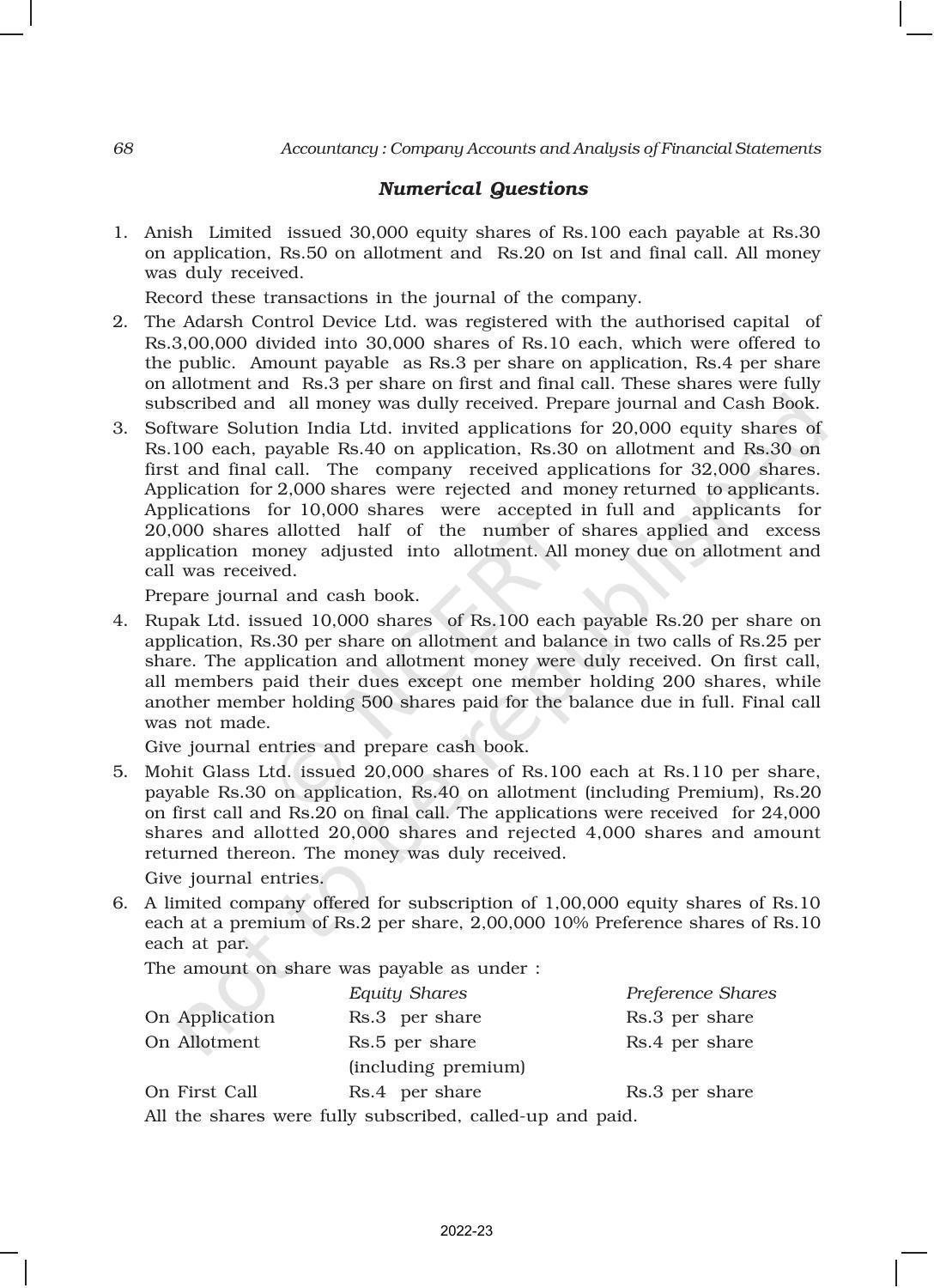 NCERT Book for Class 12 Accountancy Part II Chapter 1 Accounting for Share Capital - Page 68