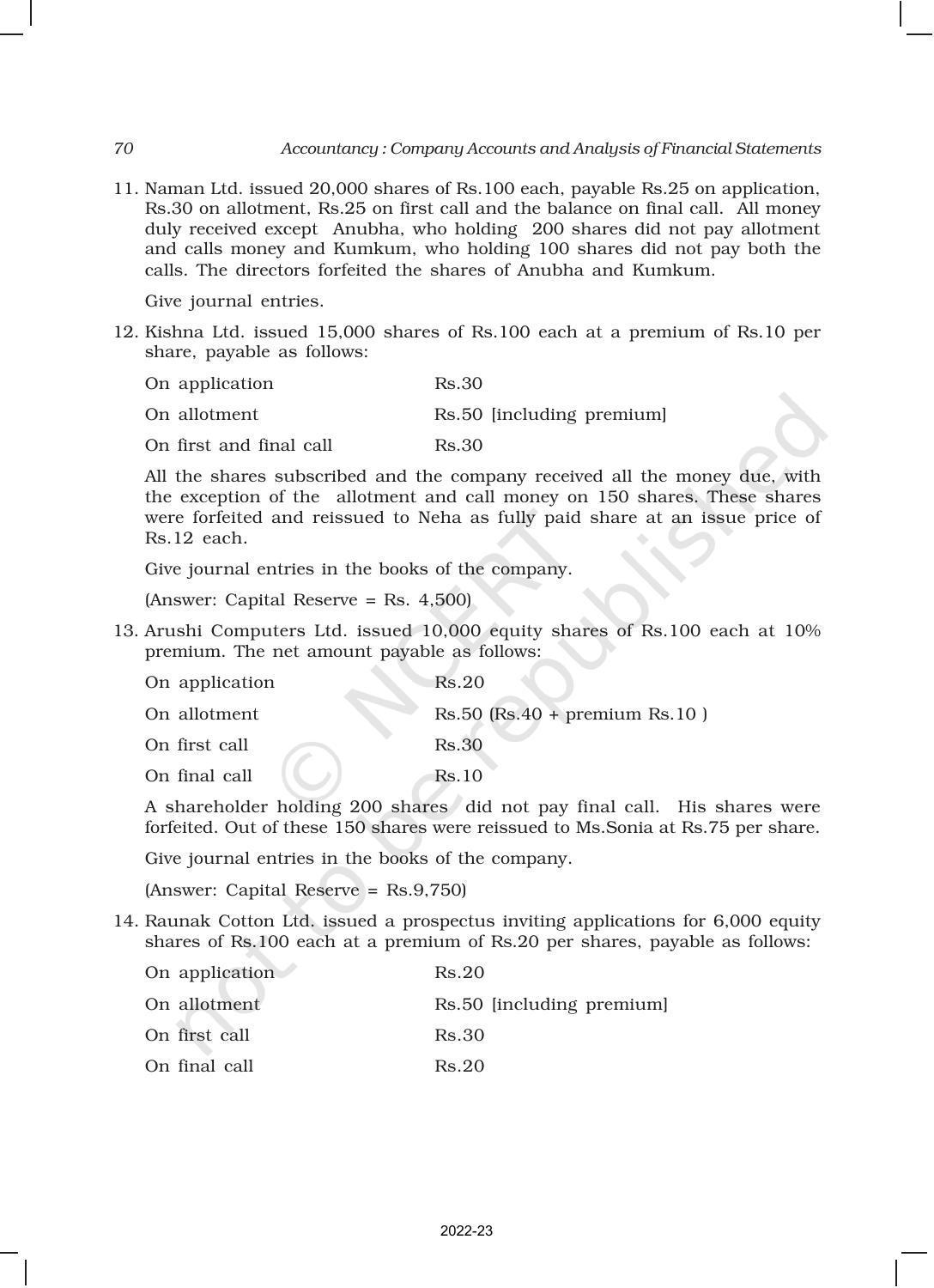 NCERT Book for Class 12 Accountancy Part II Chapter 1 Accounting for Share Capital - Page 70