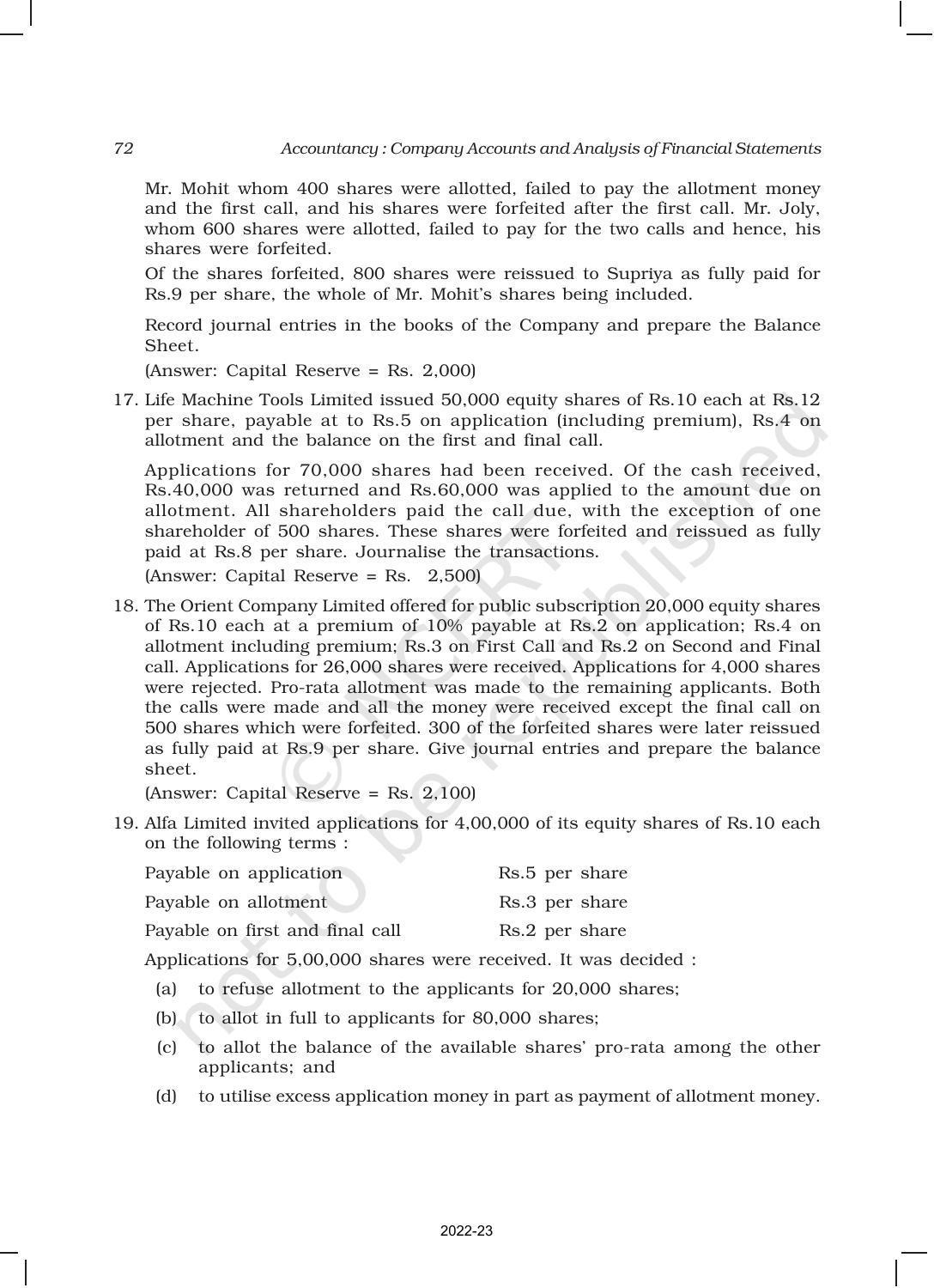NCERT Book for Class 12 Accountancy Part II Chapter 1 Accounting for Share Capital - Page 72