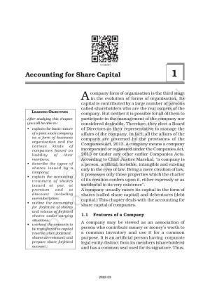 NCERT Book for Class 12 Accountancy Part II Chapter 1 Accounting for Share Capital