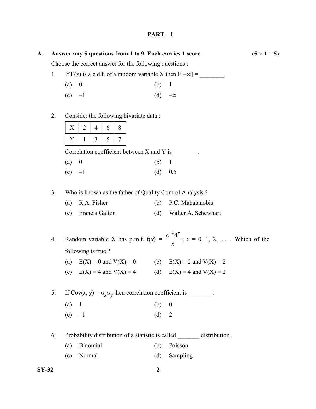 Kerala Plus Two Question Paper 2022 - Statistics - Page 2